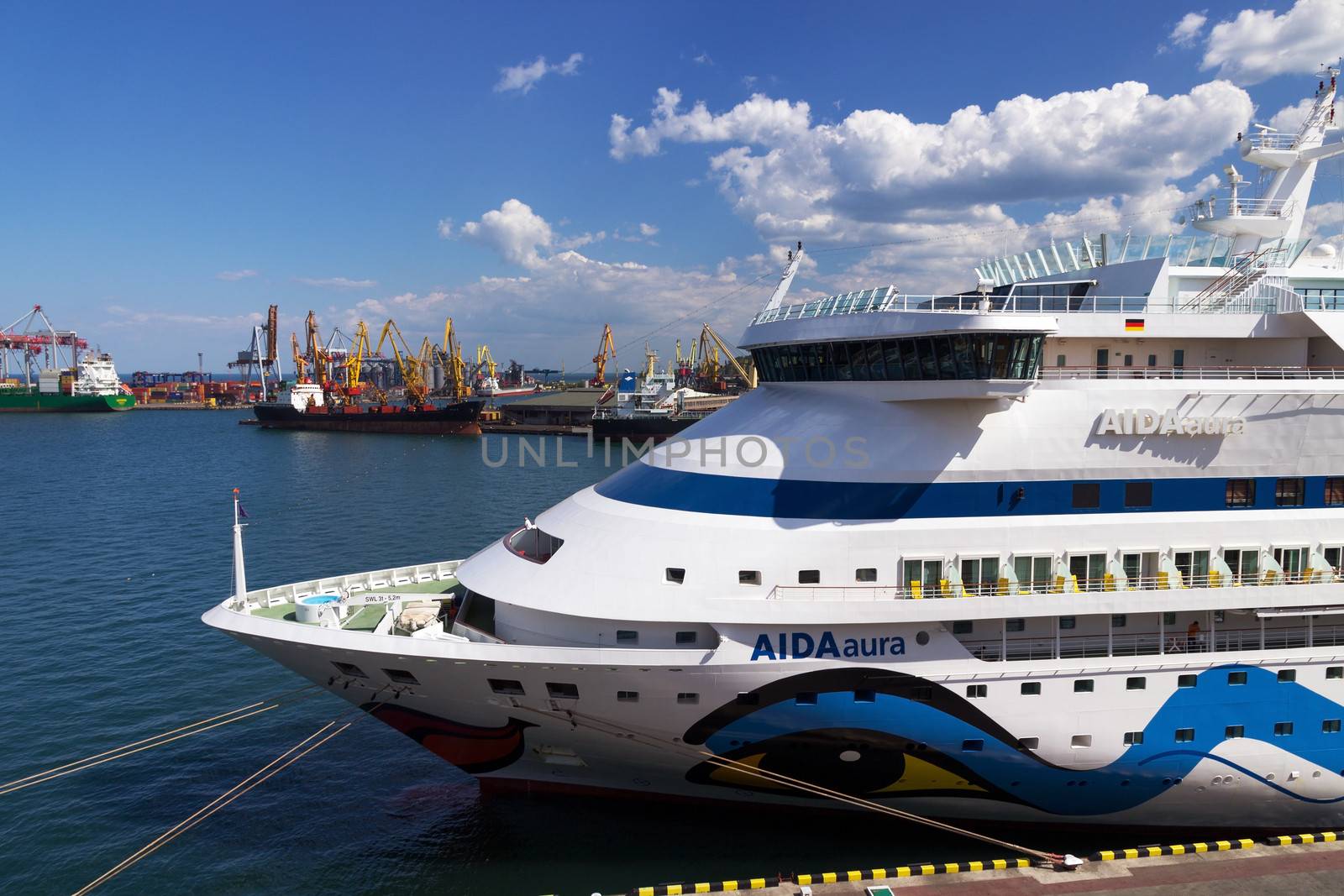 ODESSA, UKRAINE- JULY 22. Cruise ship Aida Aura came into the port of Odessa, Ukraine on July 22, 2013. Odessa is the cruise port of Ukraine.