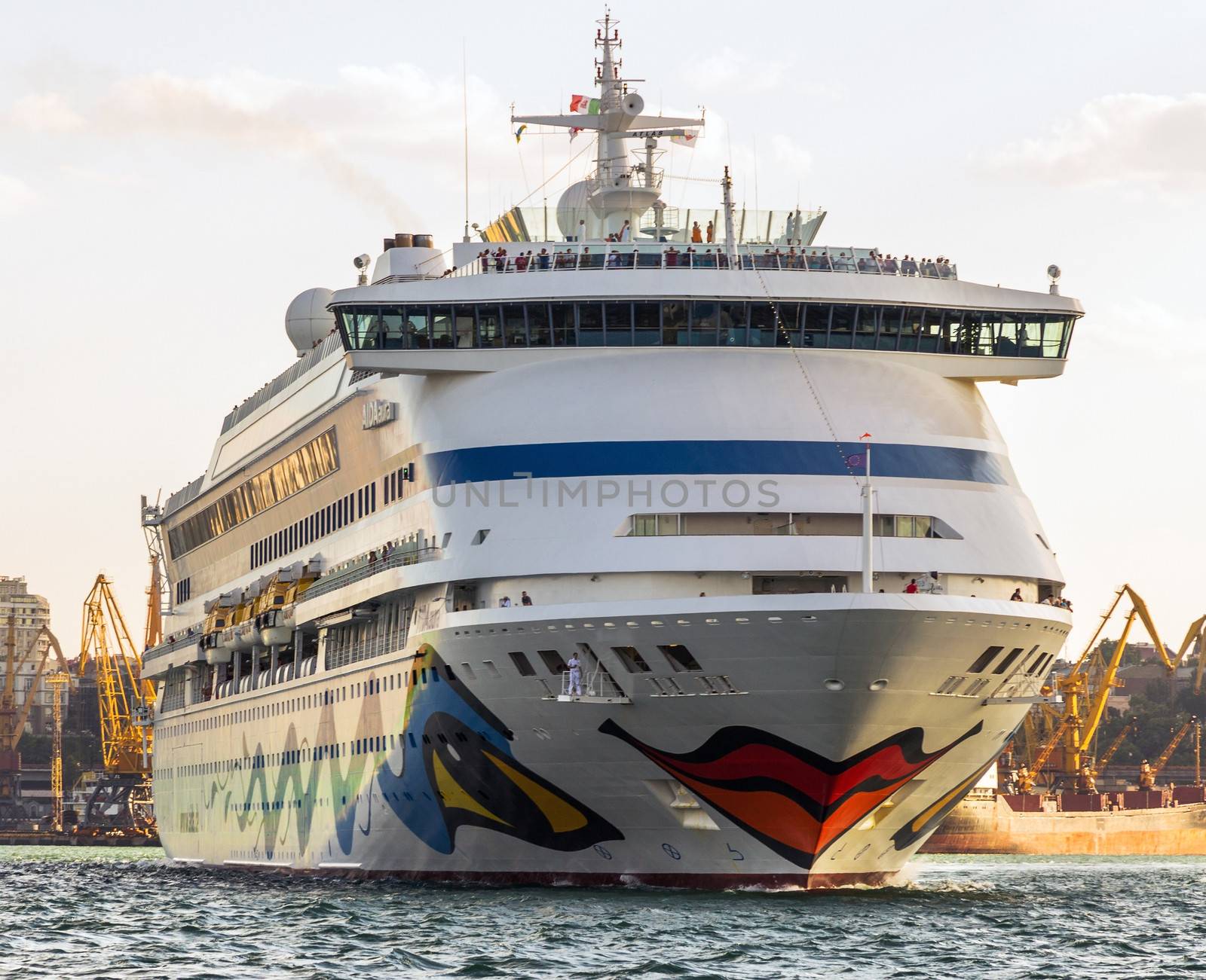 ODESSA, UKRAINE- JULY 22. Cruise ship Aida Aura came into the port of Odessa, Ukraine on July 22, 2013. Odessa is the cruise port of Ukraine.