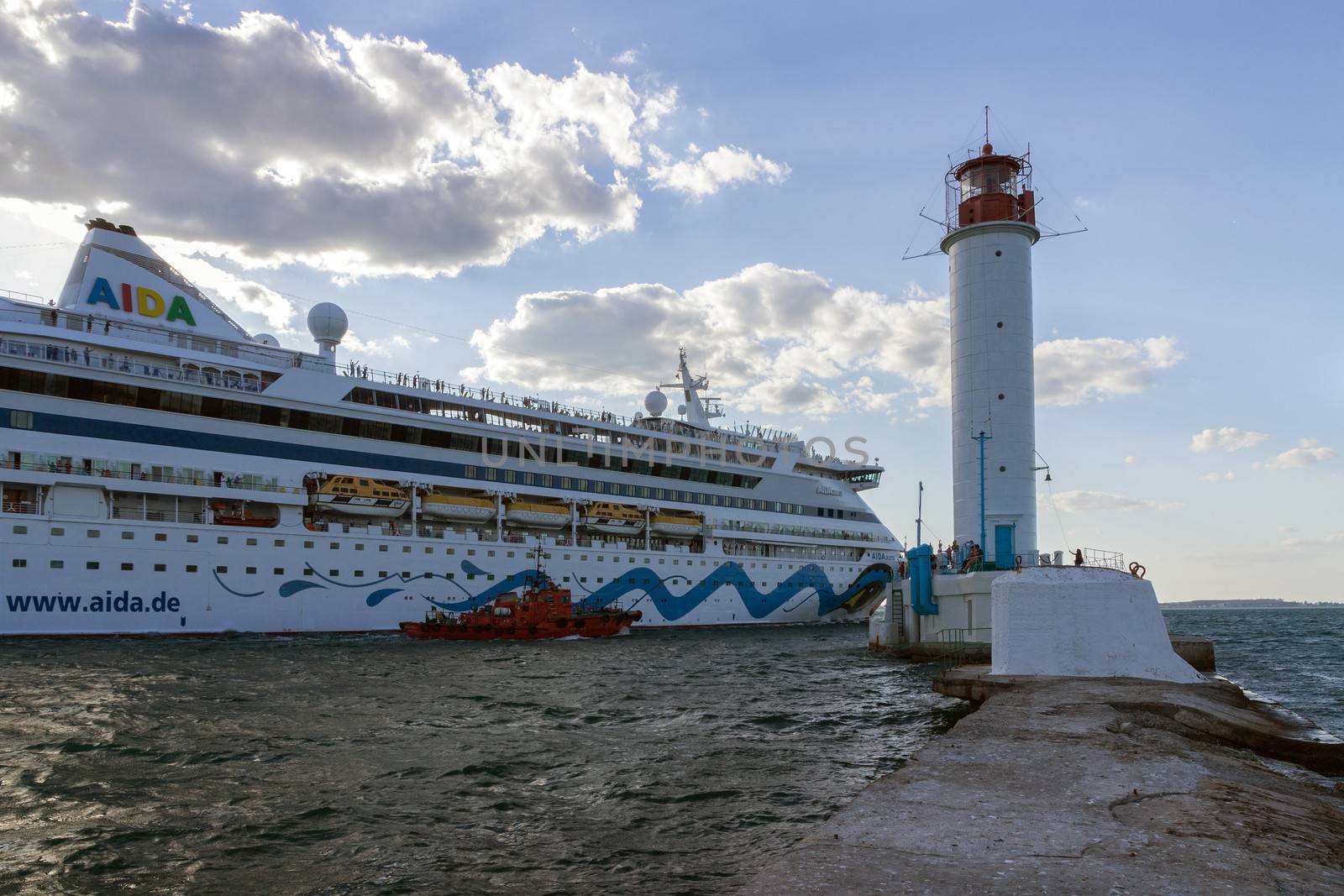 ODESSA, UKRAINE- JULY 22. Cruise ship Aida Aura came into the port of Odessa, Ukraine on July 22, 2013. Odessa is the cruise port of Ukraine.
