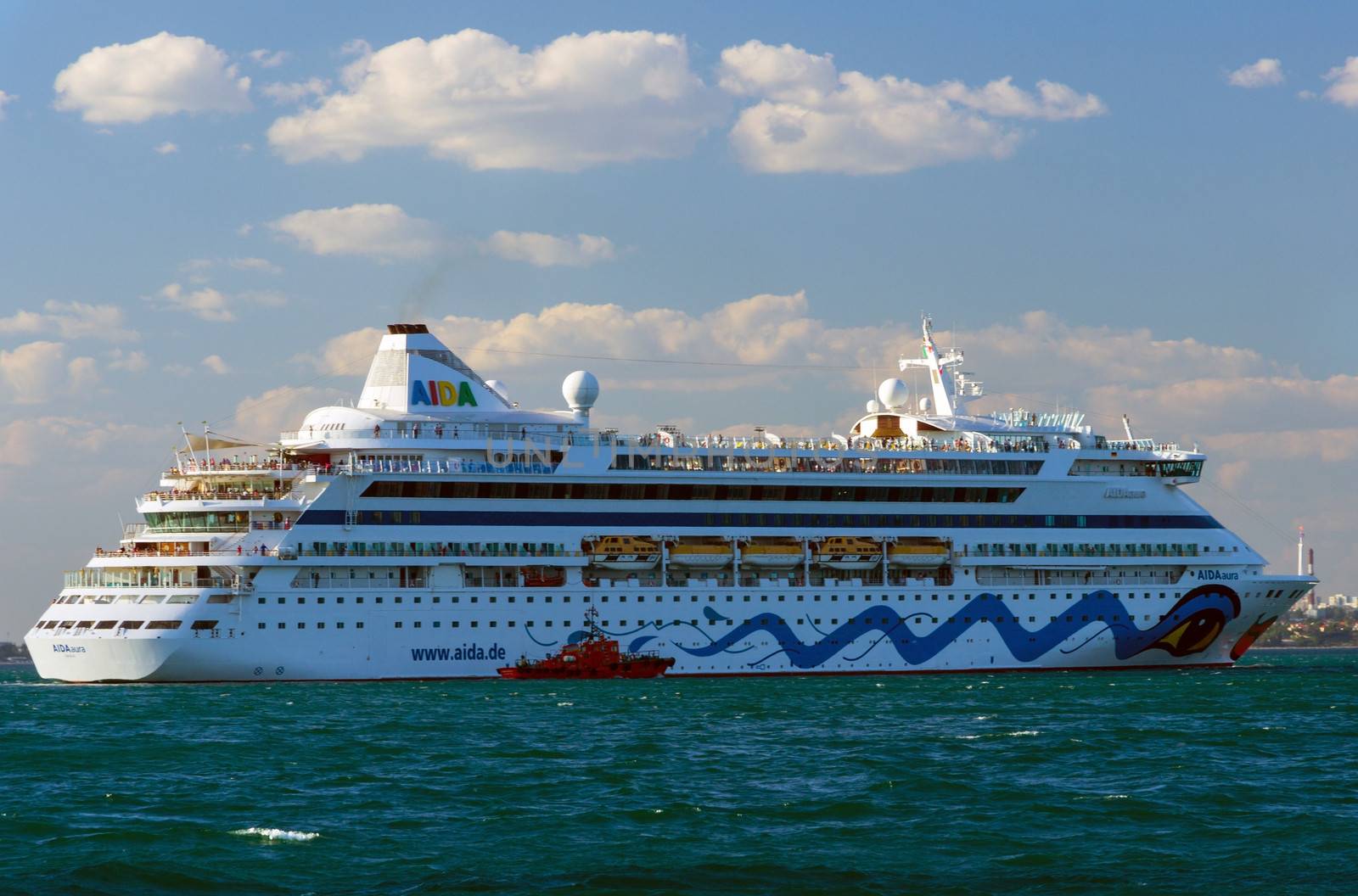 ODESSA, UKRAINE- JULY 22. Cruise ship Aida Aura came into the port of Odessa, Ukraine on July 22, 2013. Odessa is the cruise port of Ukraine.