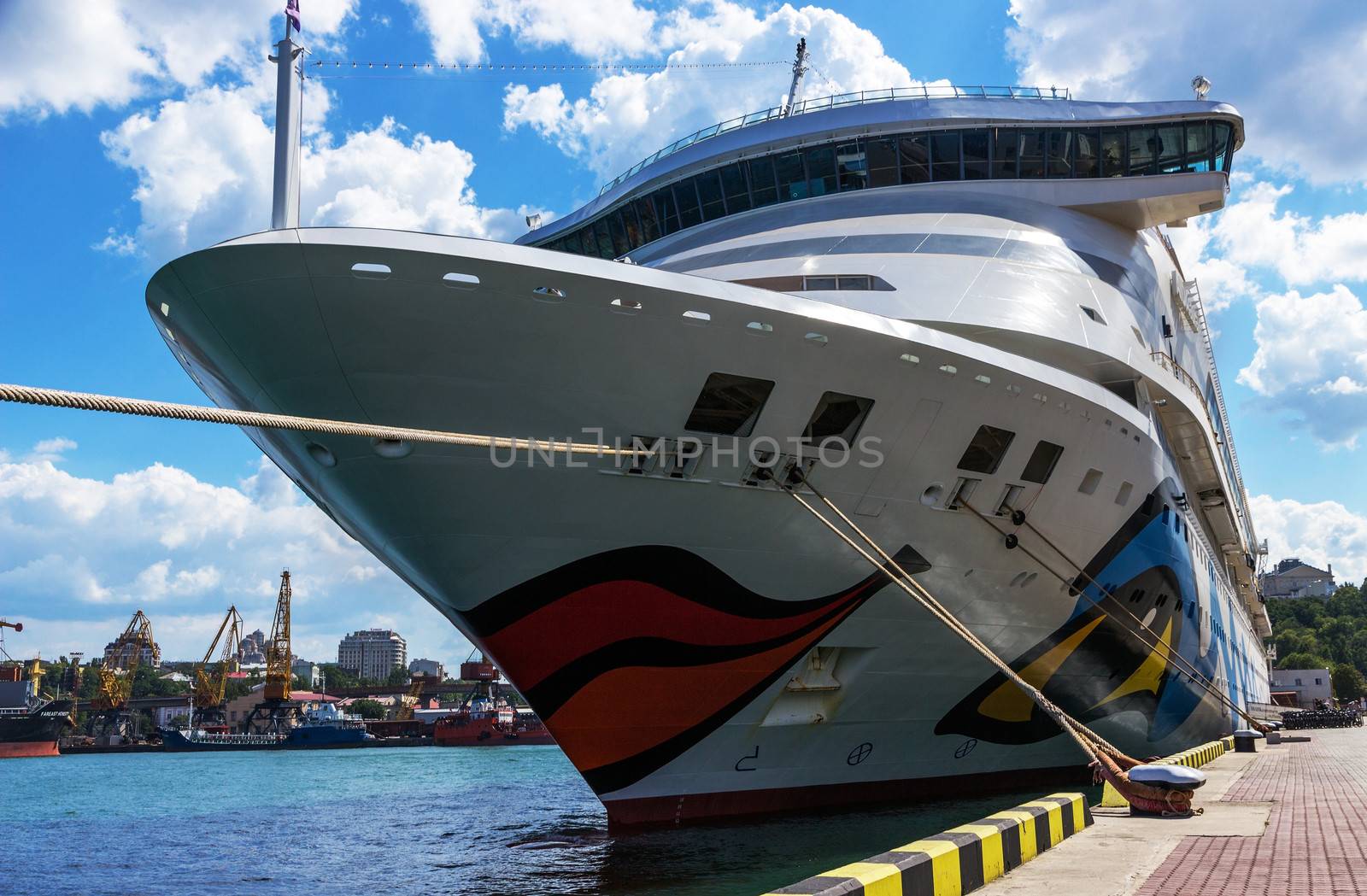 ODESSA, UKRAINE- JULY 22. Cruise ship Aida Aura came into the port of Odessa, Ukraine on July 22, 2013. Odessa is the cruise port of Ukraine.