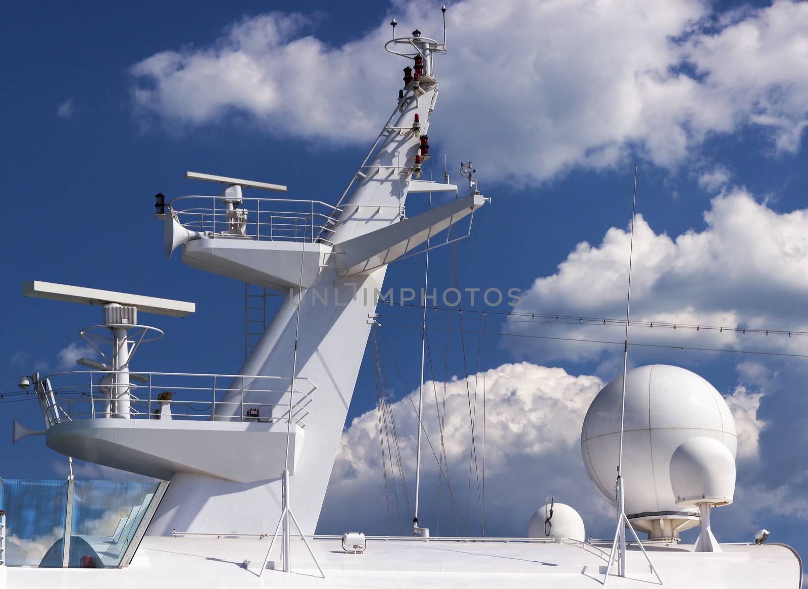 modern control navigation radar on sea ship.