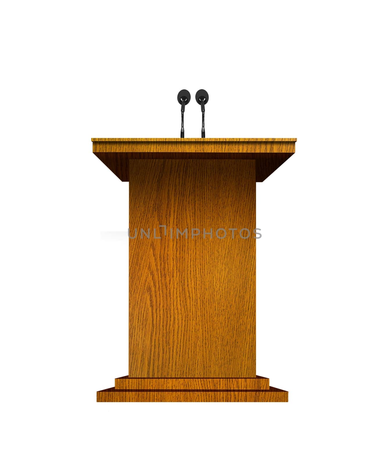 Podium and microphones over white