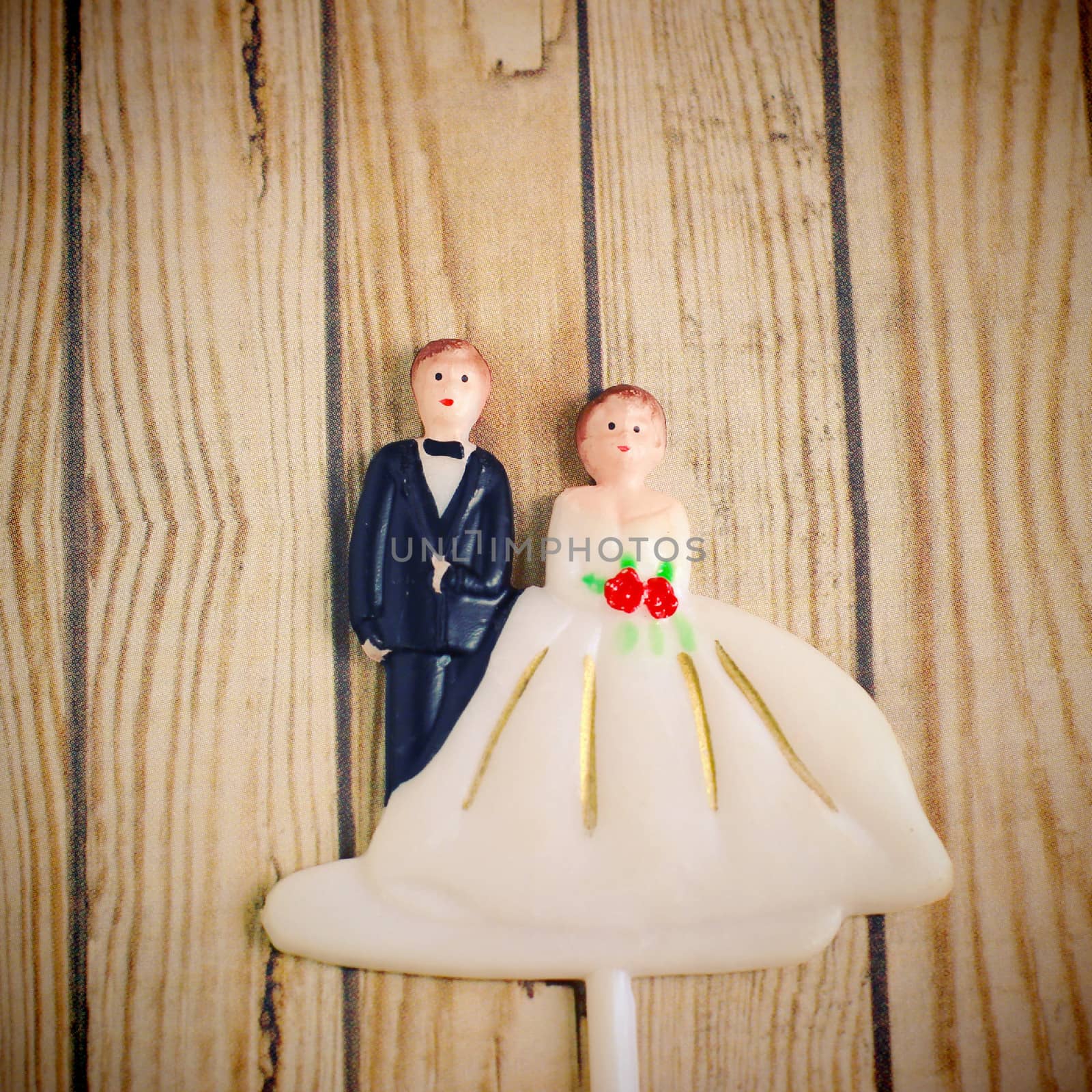 wedding bride and groom couple doll with retro filter effect