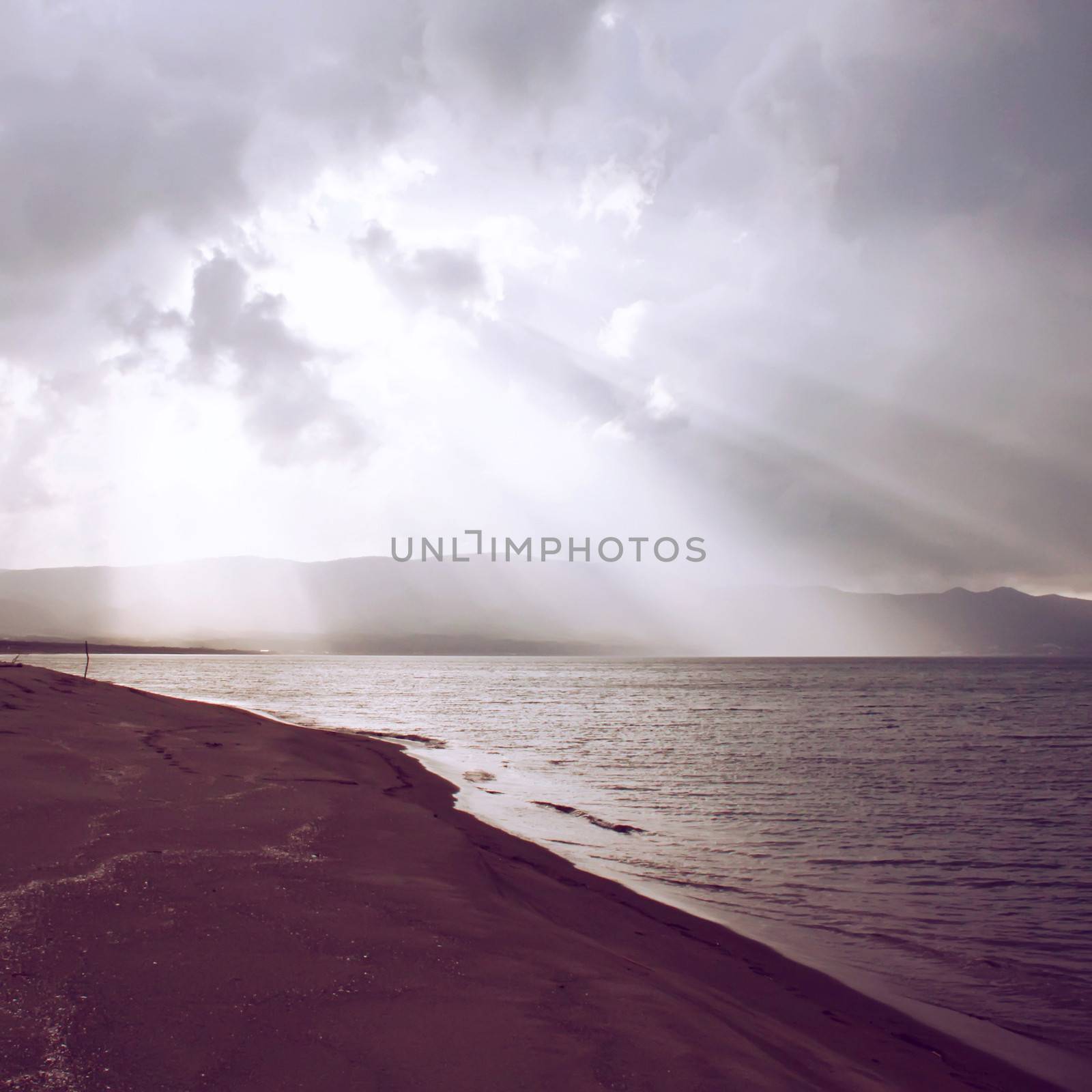 Sunbeam through the sea with retro filter effect   by nuchylee