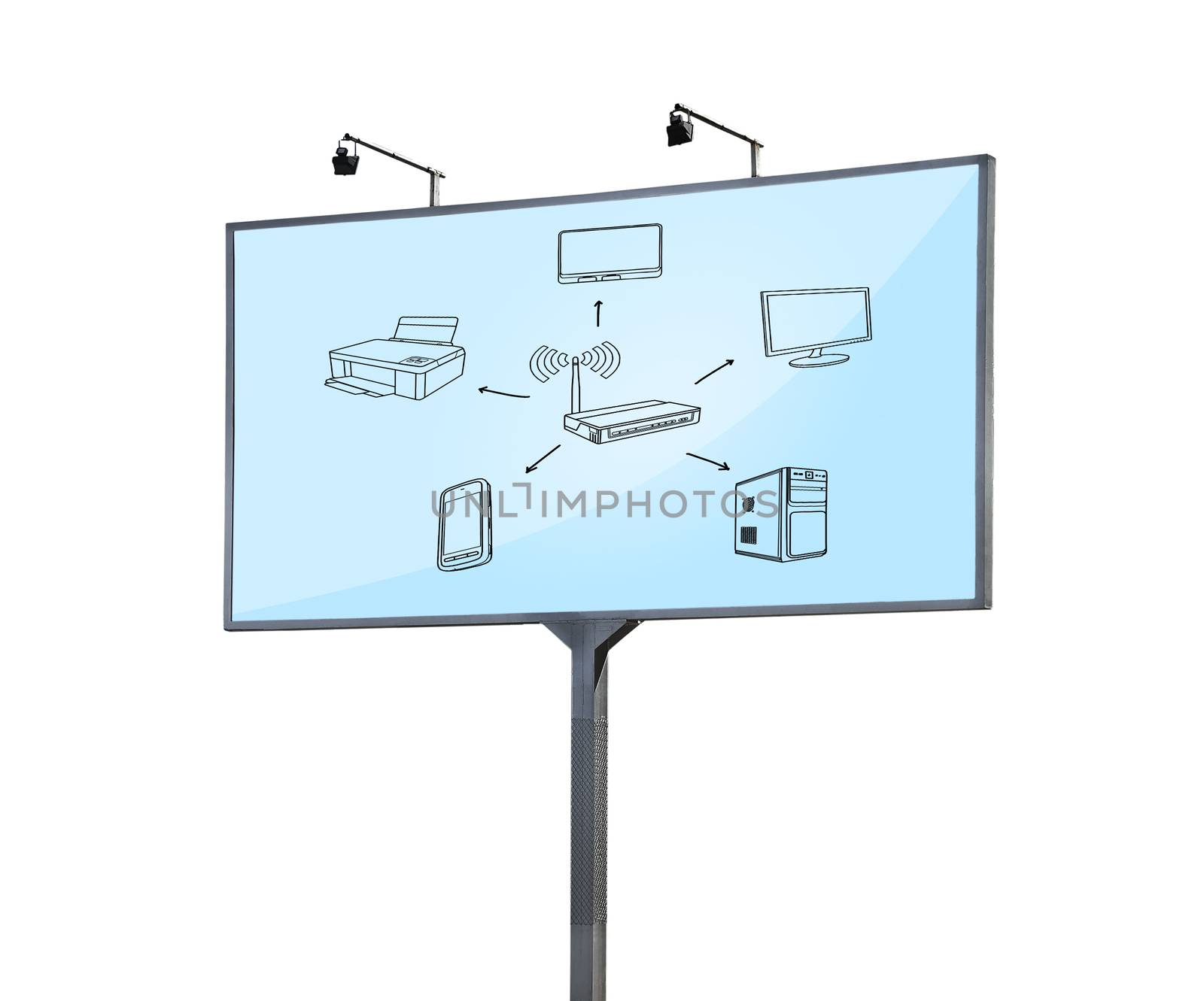 blank billboard with wi-fi scheme on white background