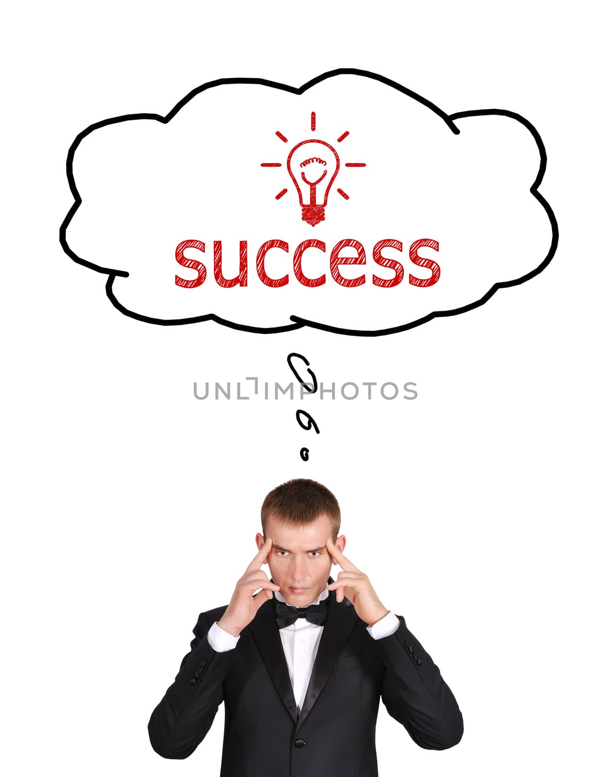businessman and bubble speech with success symbol