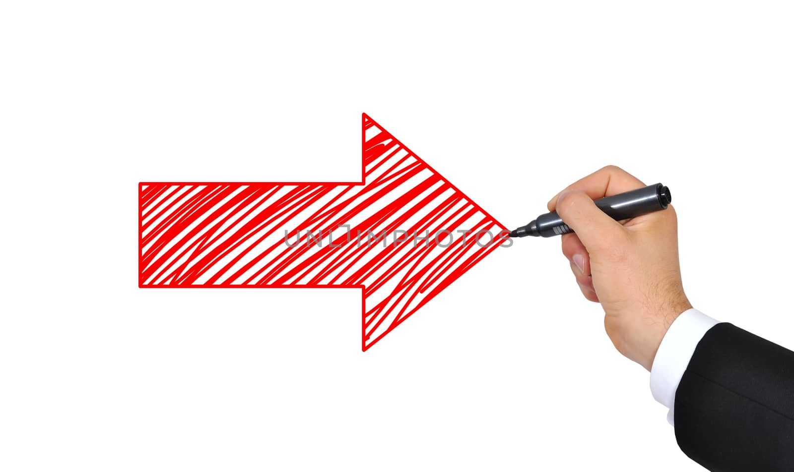 hand drawing red arrow on a white background