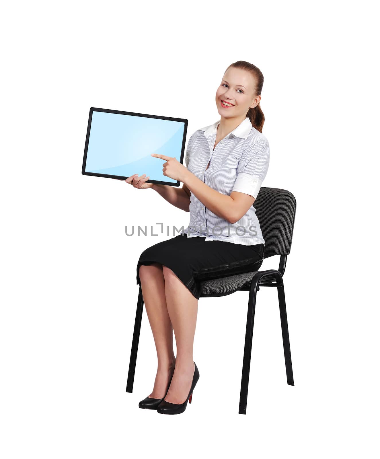 girl sitting with blank touch pad