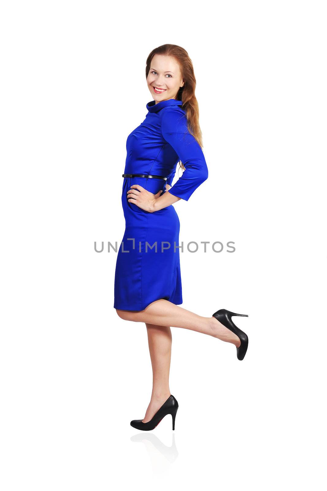 photo of beautiful woman in a blue dress