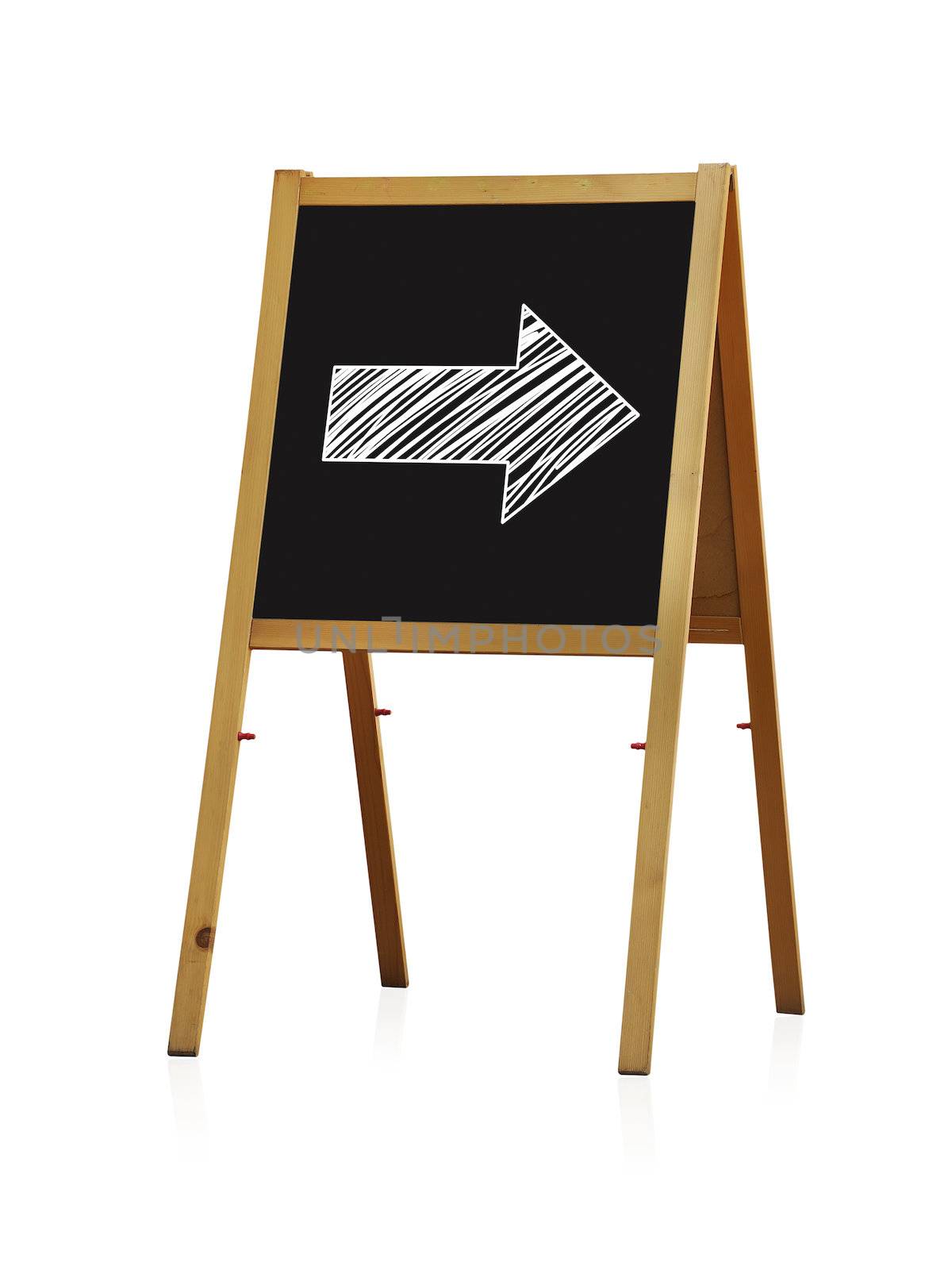 chalk board with arrow on white background