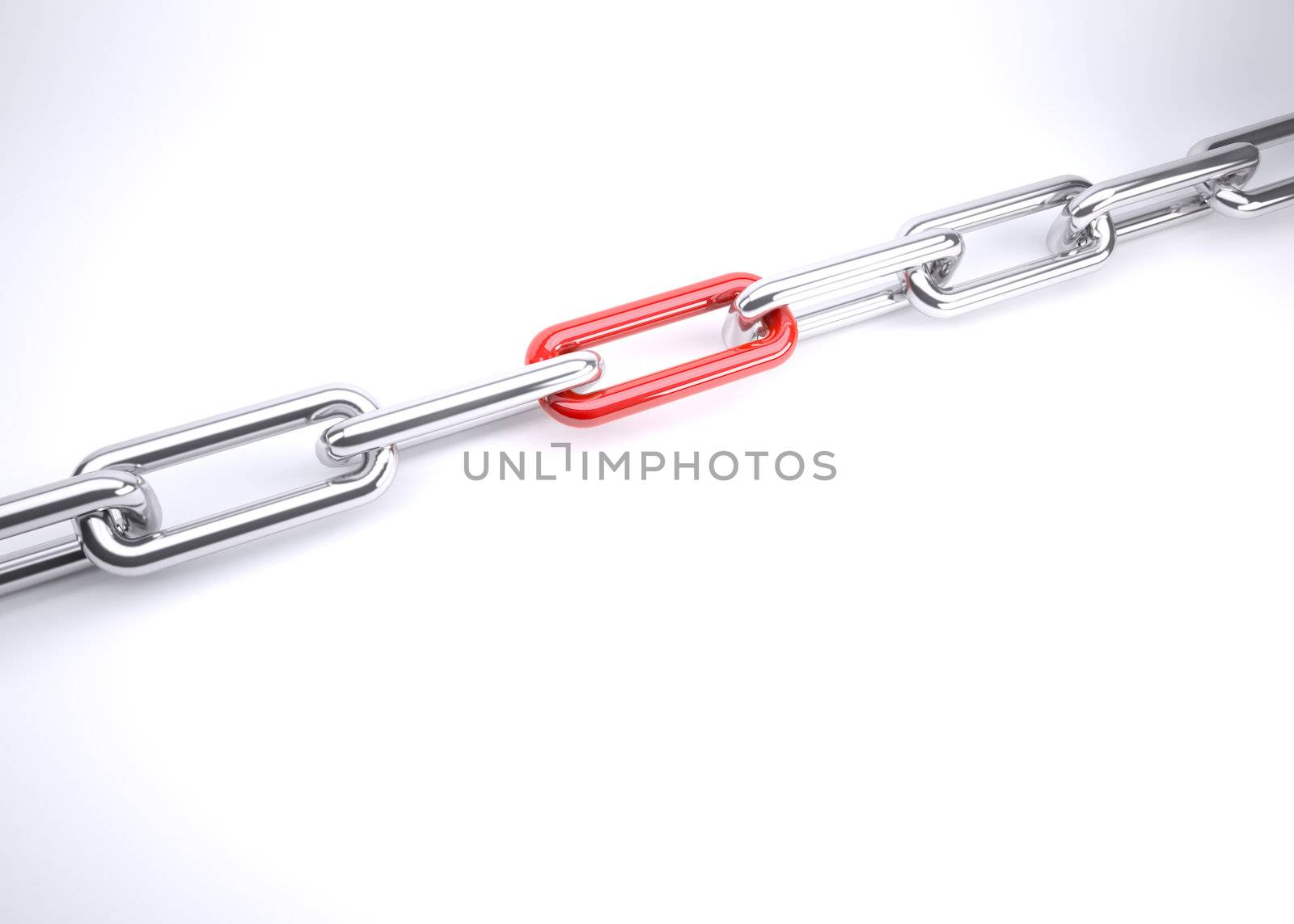 Chain link centred on the red link on plain background