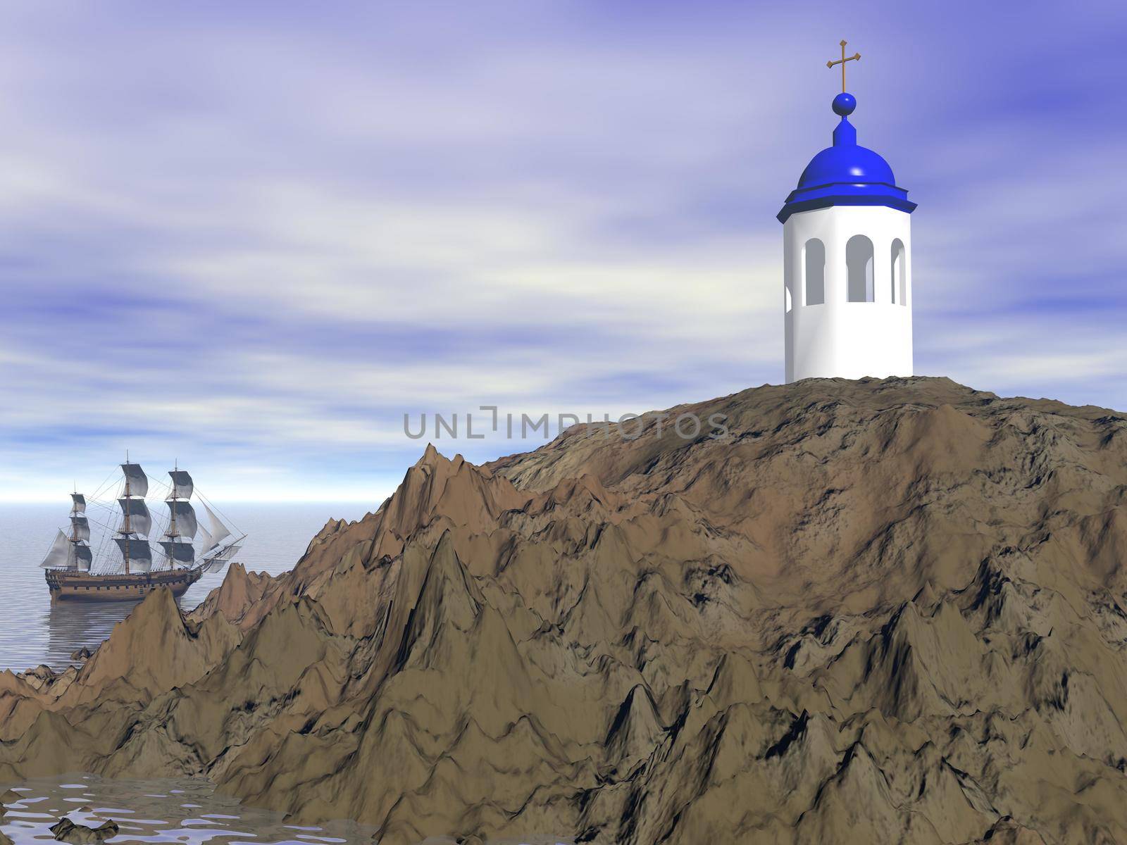Greece and mountain and boat and church