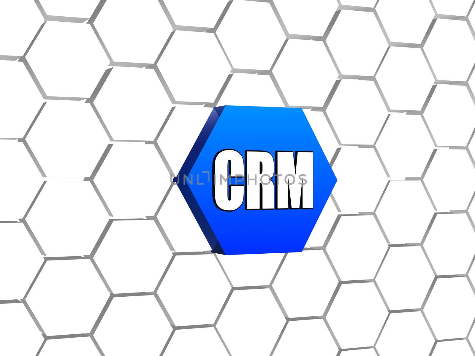 CRM sign - 3d letters over blue hexagon in cellular structure, business concept - customer relationship management