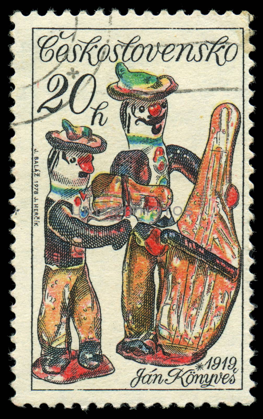 CZECHOSLOVAKIA - CIRCA 1978: A stamp printed in Czechoslovakia, shows musicians, by Jan Konyves, series slovak ceramics, circa 1978 by Zhukow