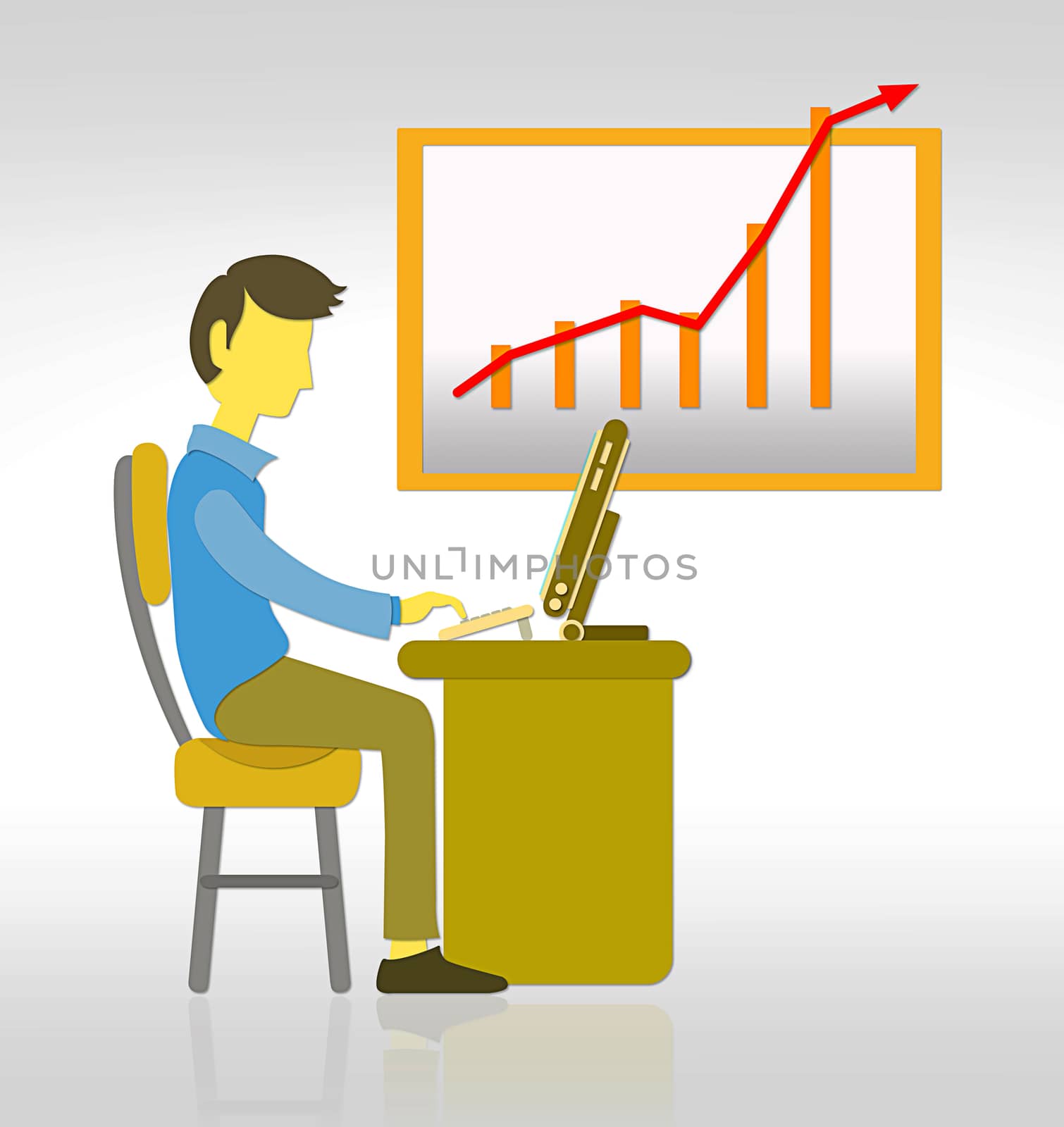 Illustrator of business concept , Office-man with over chart