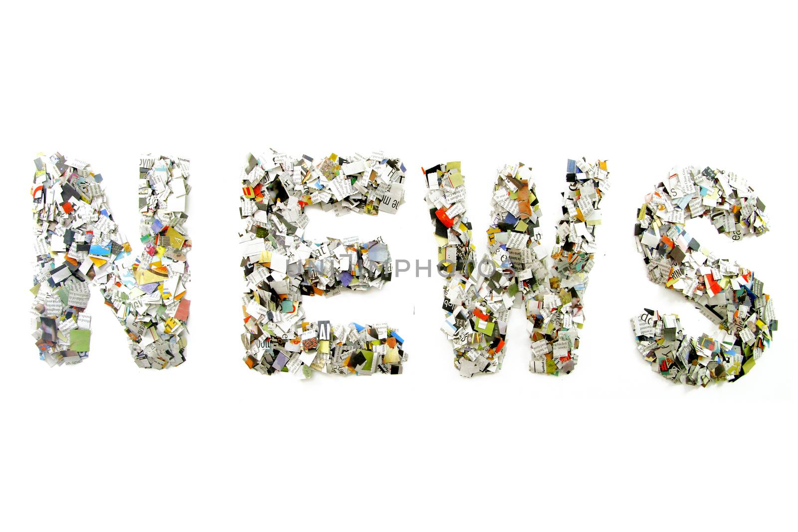 the word News made from Newspaper confetti