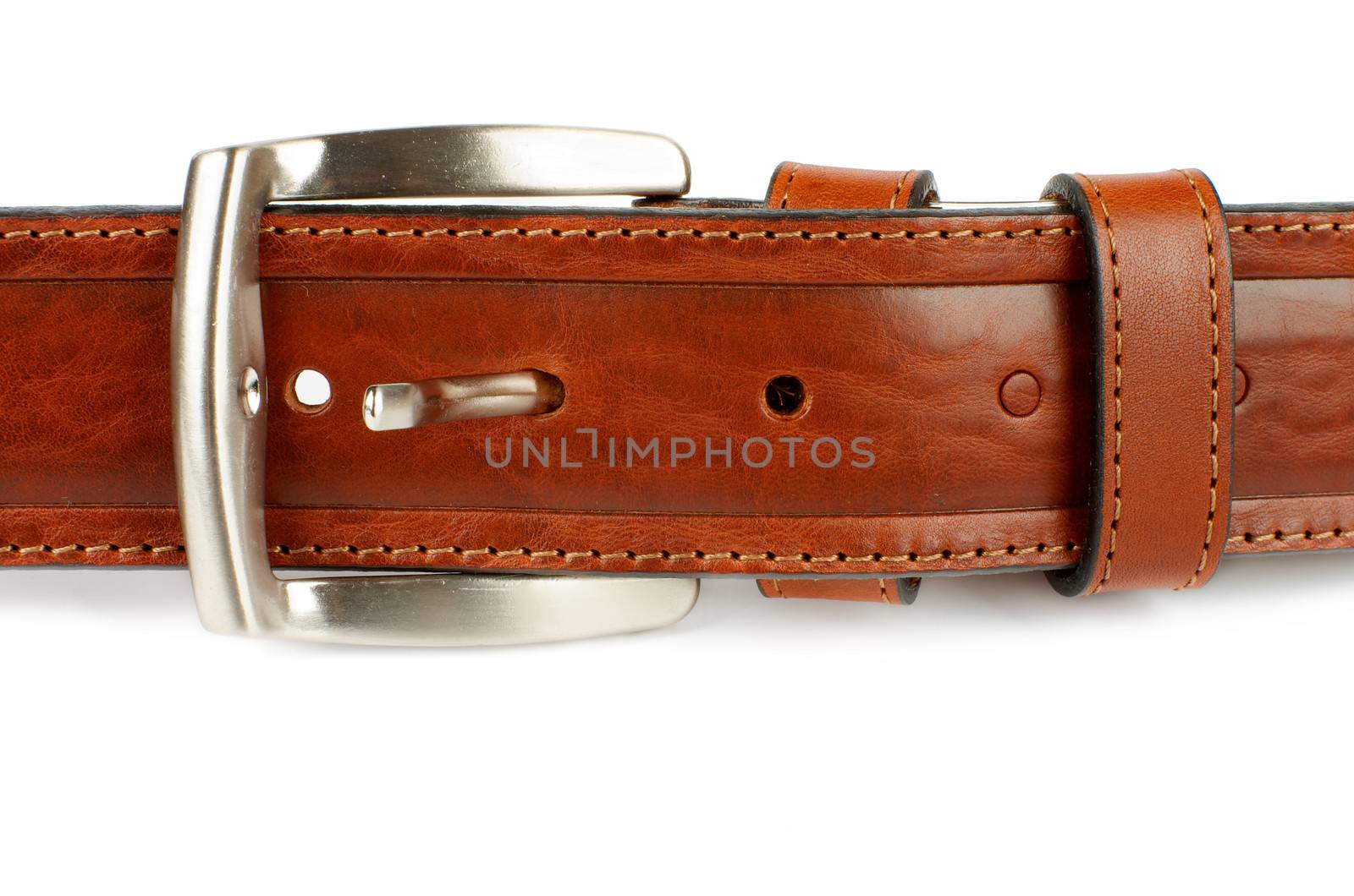 Men Ginger Leather Belt with Silver Buckle isolated on white background
