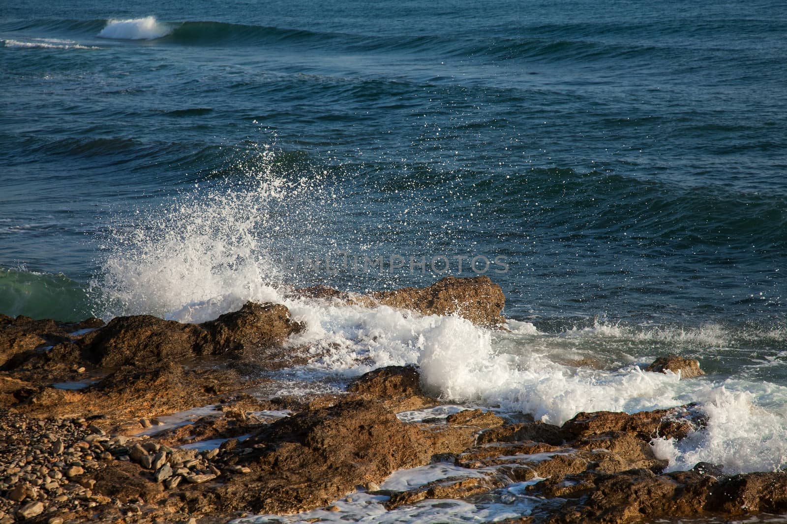 Close-up shot of stormy sea waves, Mediterranean Sea 