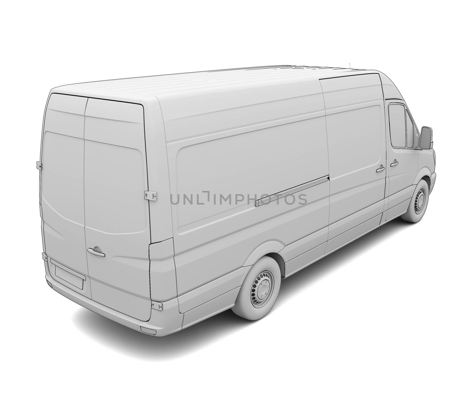 Sketch white van. Isolated render on a white background