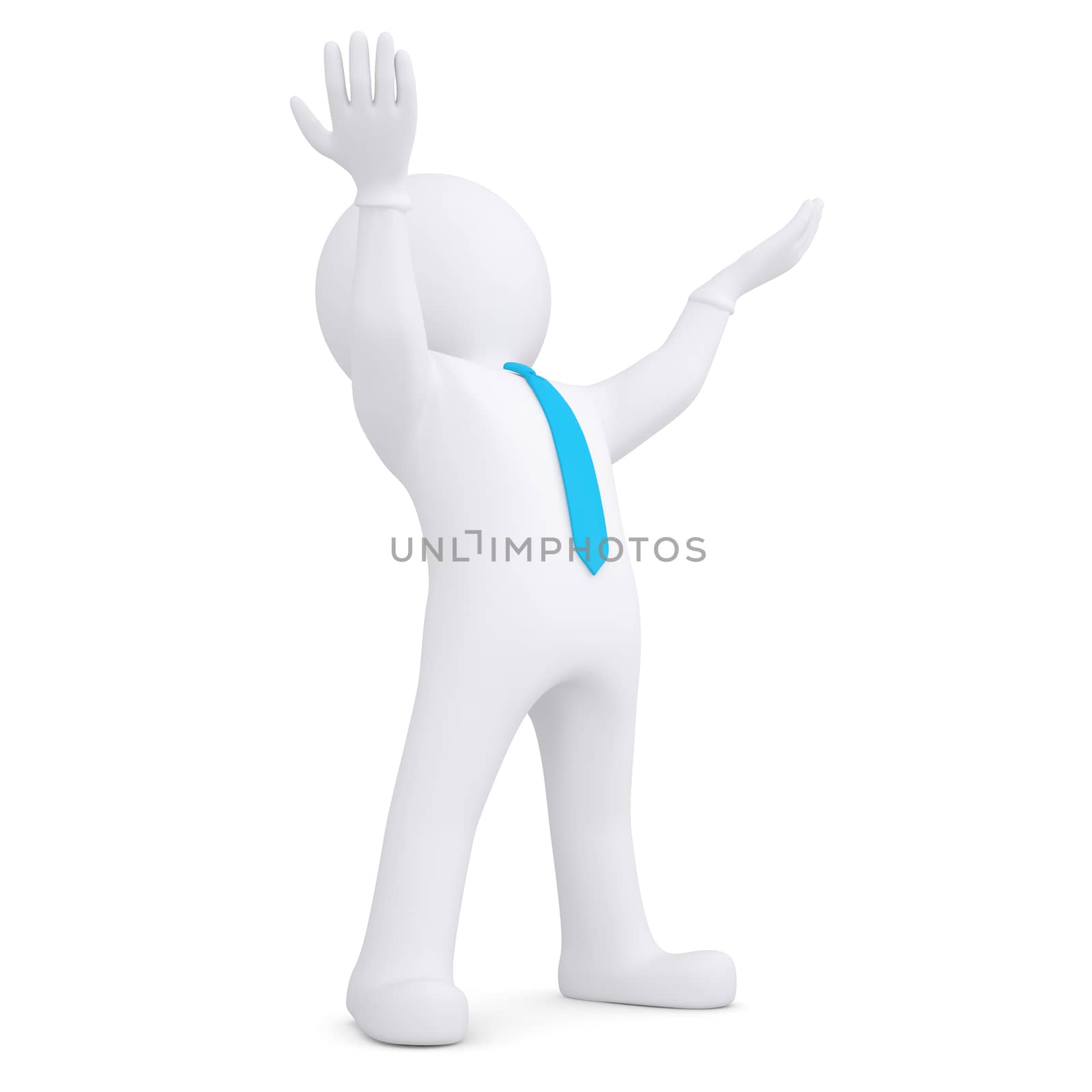 White man raised his hands up. 3d render isolated on white background