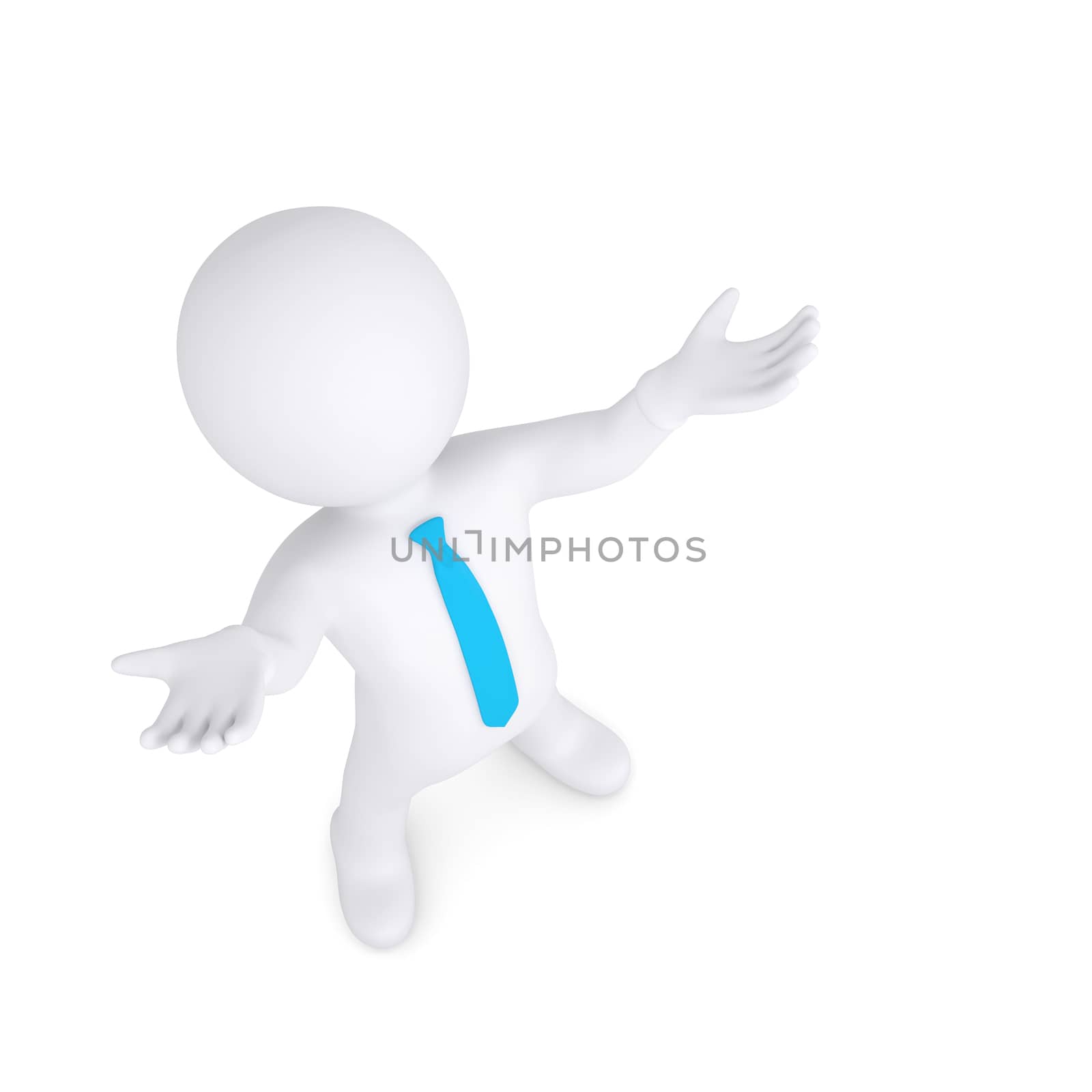 White man raised his hands up. 3d render isolated on white background
