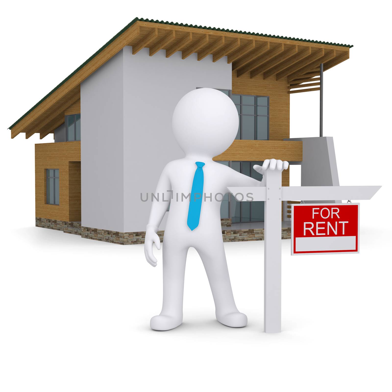 White 3d human and small house with sign a lease by cherezoff