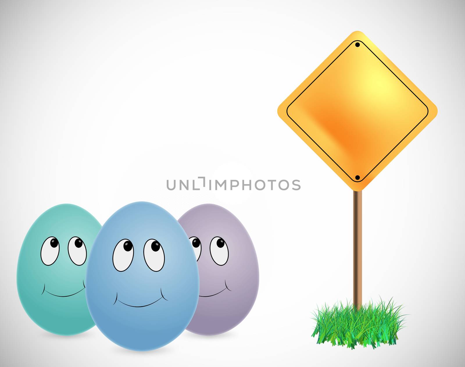 three different eggs looking same blank sign board