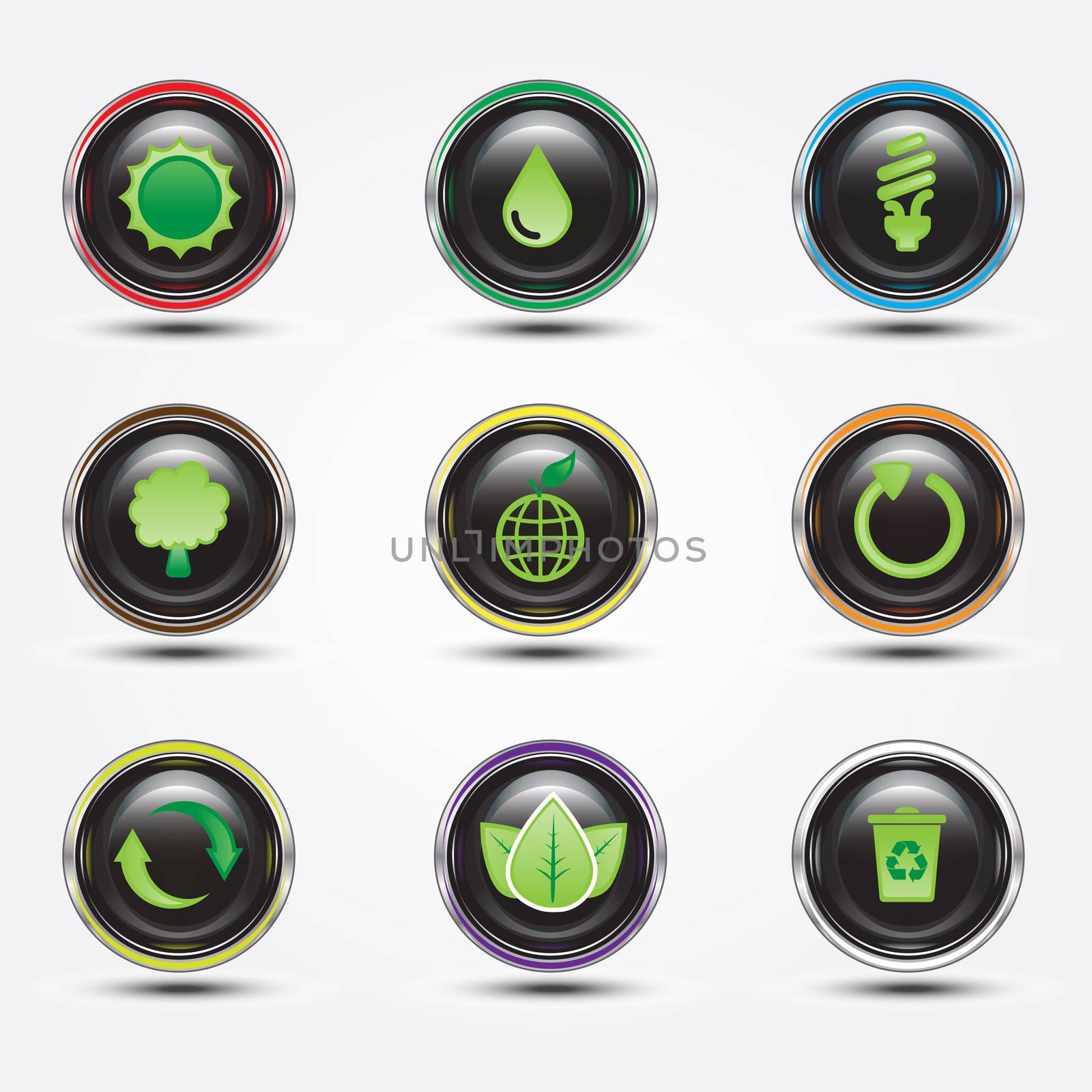 eco sign and symbols on glossy button