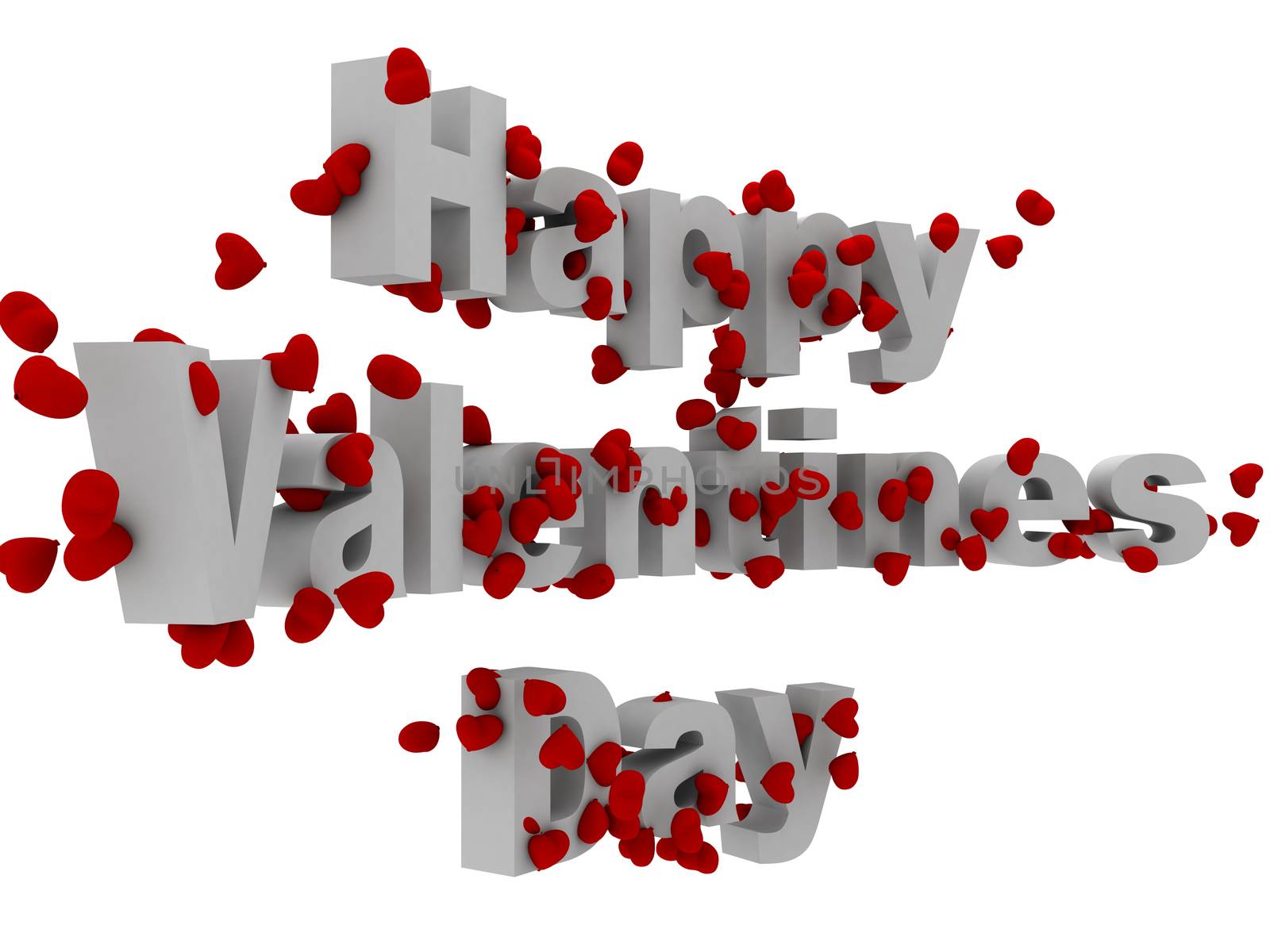 3d happy valentine day text with hearts