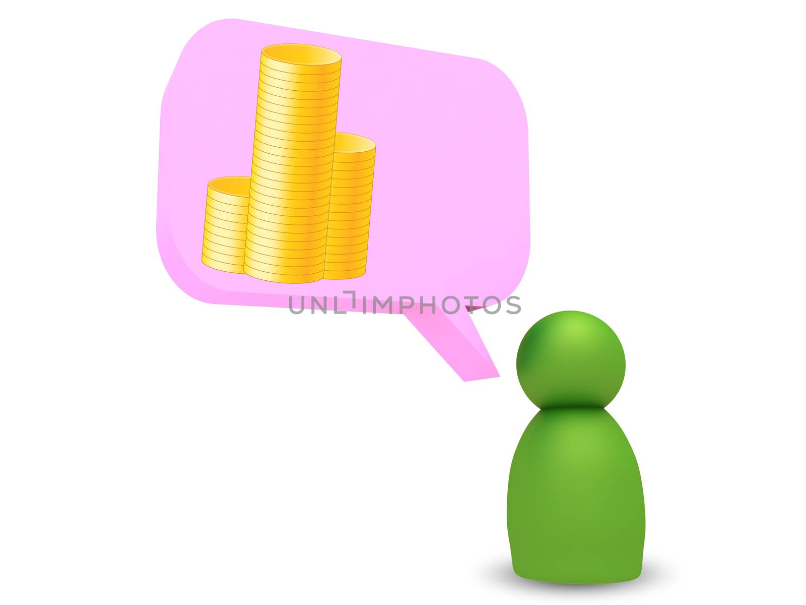 3d character thinking pile of coins