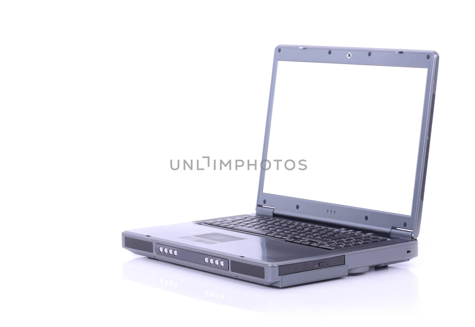 grey laptop with white screen copy space clipping path isolated on white