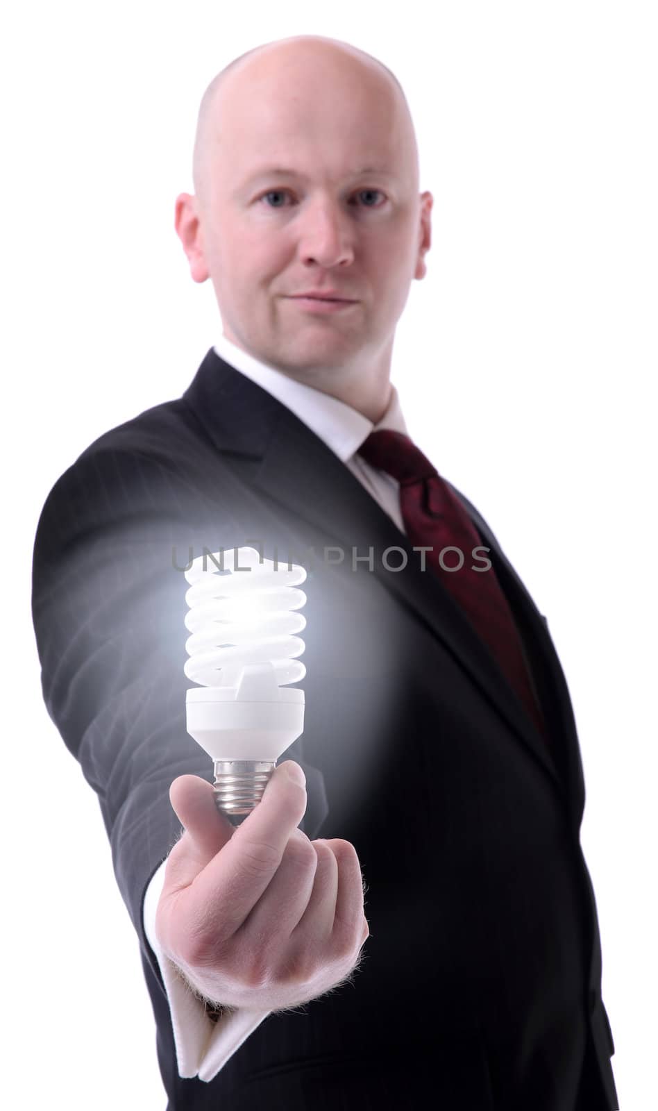businessman holding energy isolated on white