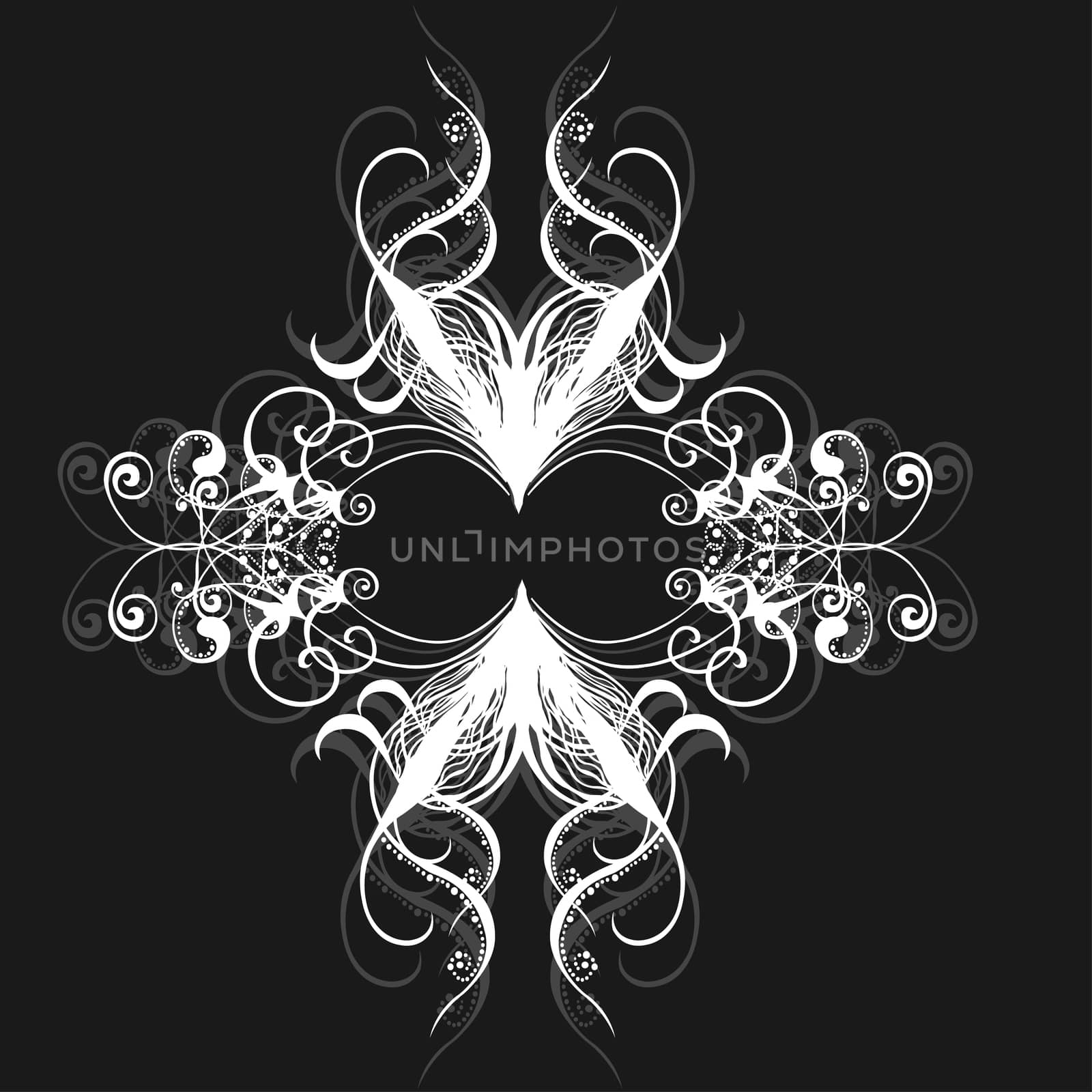 abstract floral heart on isolated dark background