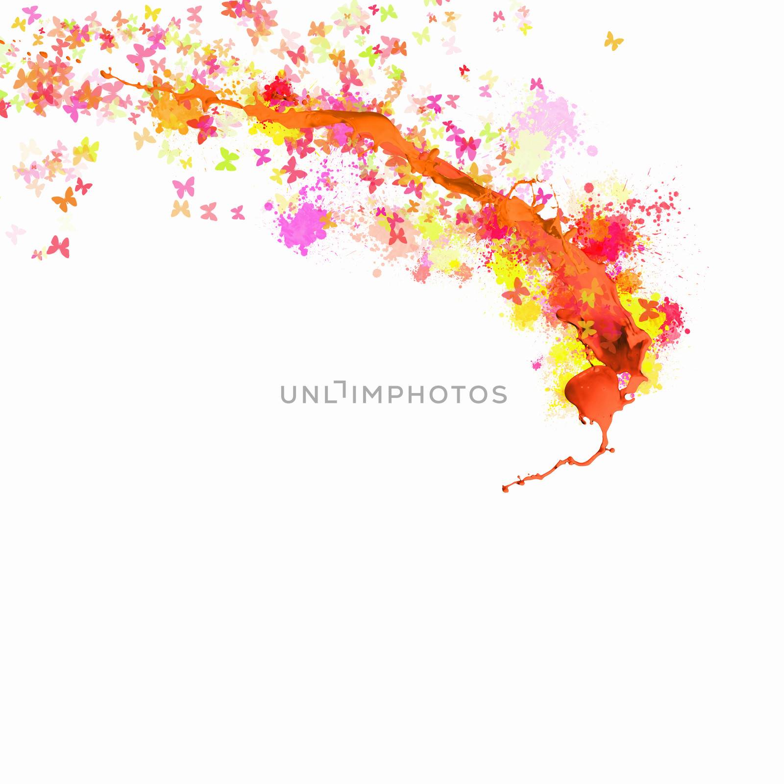 Abstract background image with colorful splashes and butterflies