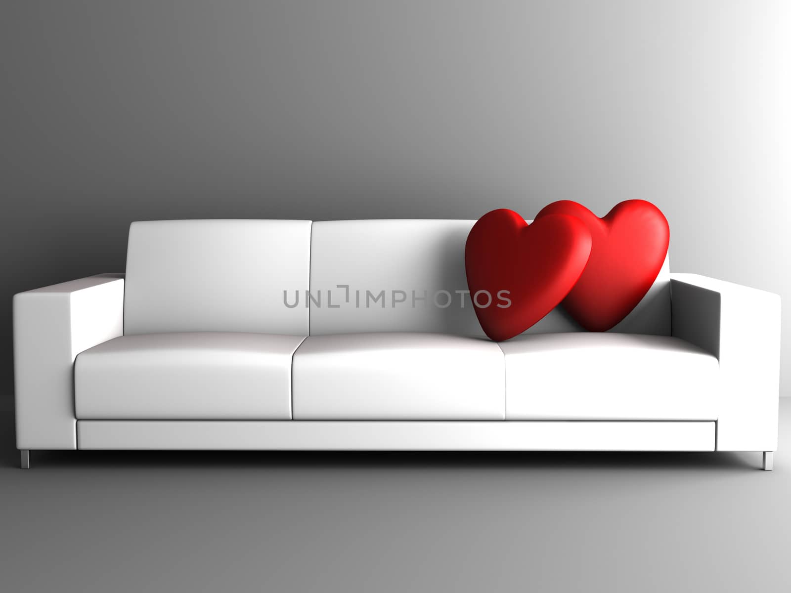 red heart on white sofa in room