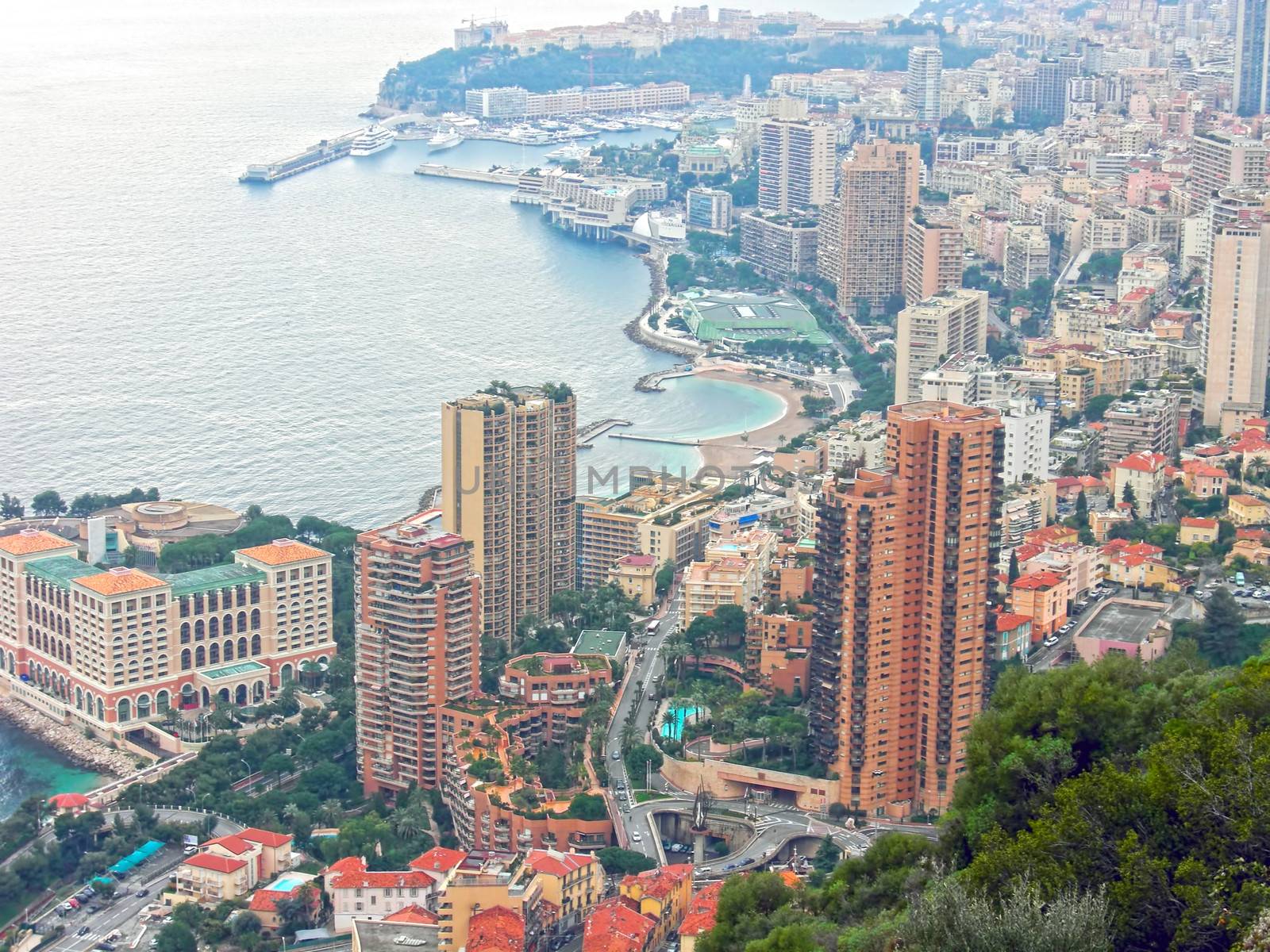 Monte Carlo aerial view in Monaco, French Riviera