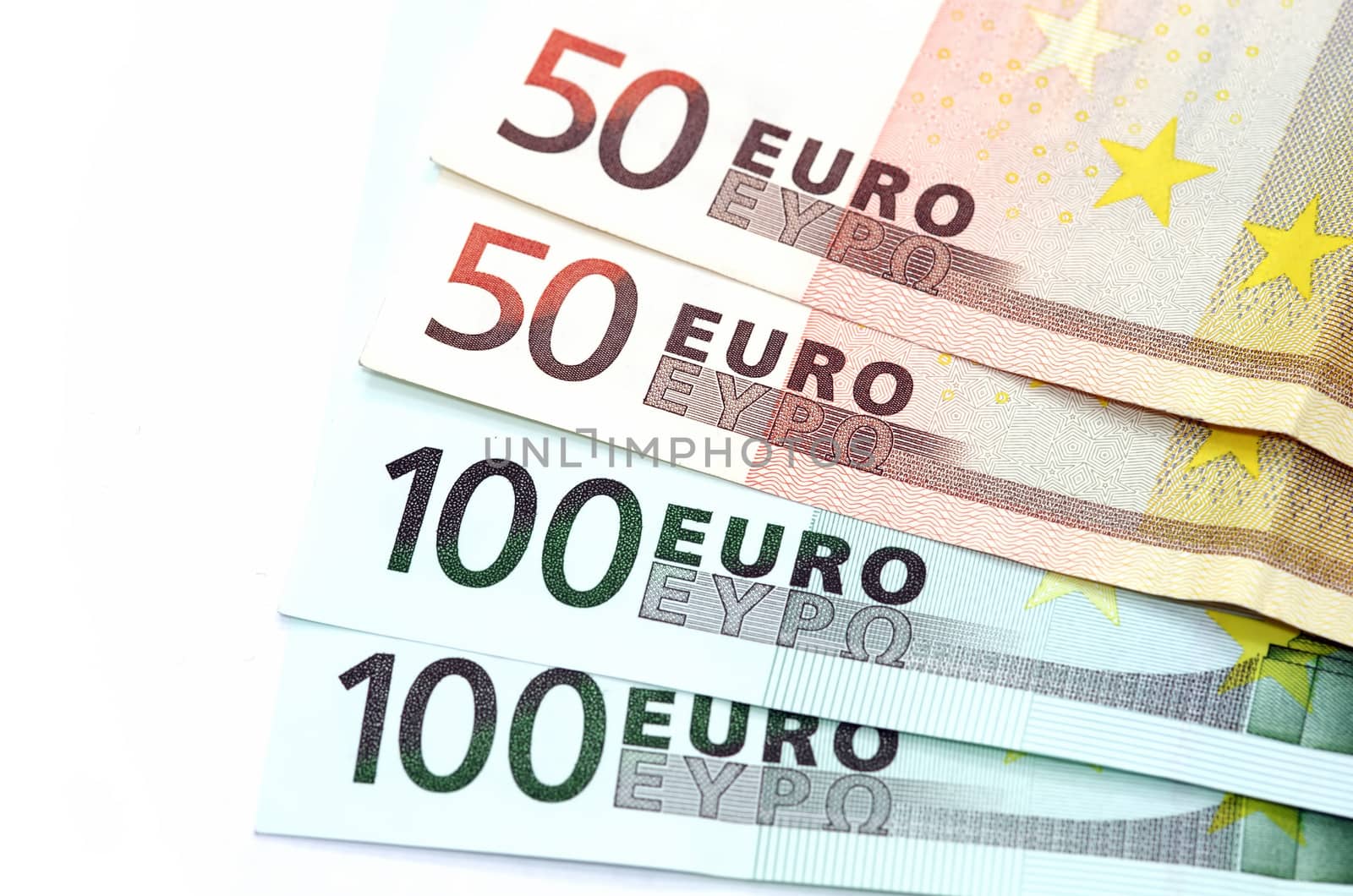 Euro banknotes isolated on a white background