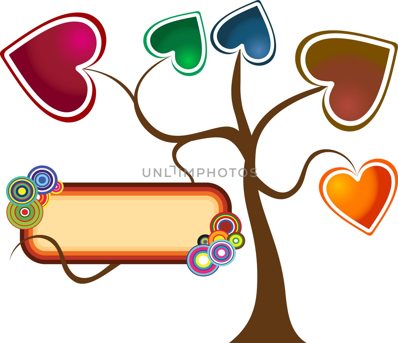 multiple heart of different color with decorative text box