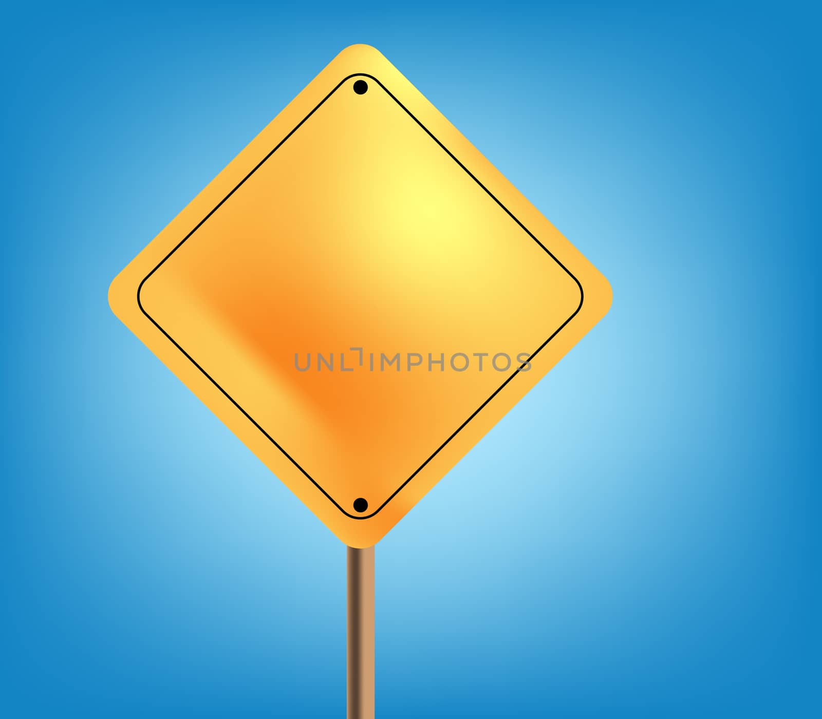 blank yellow sign board with isolated on blue sky