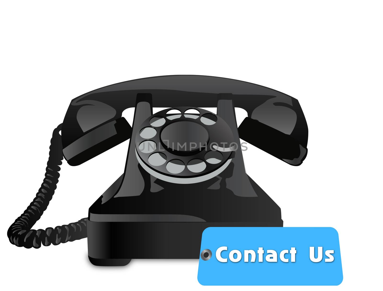 contact us tag with old telephone