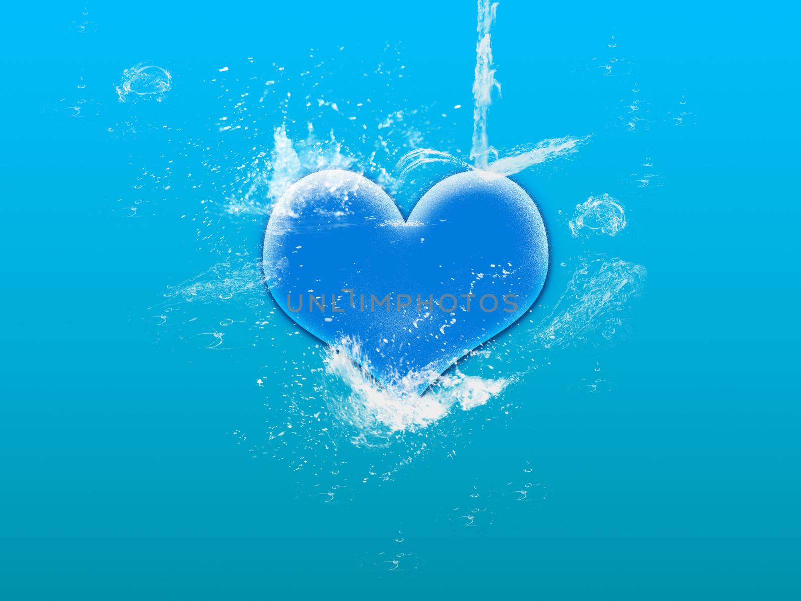 water splashes on blue heart