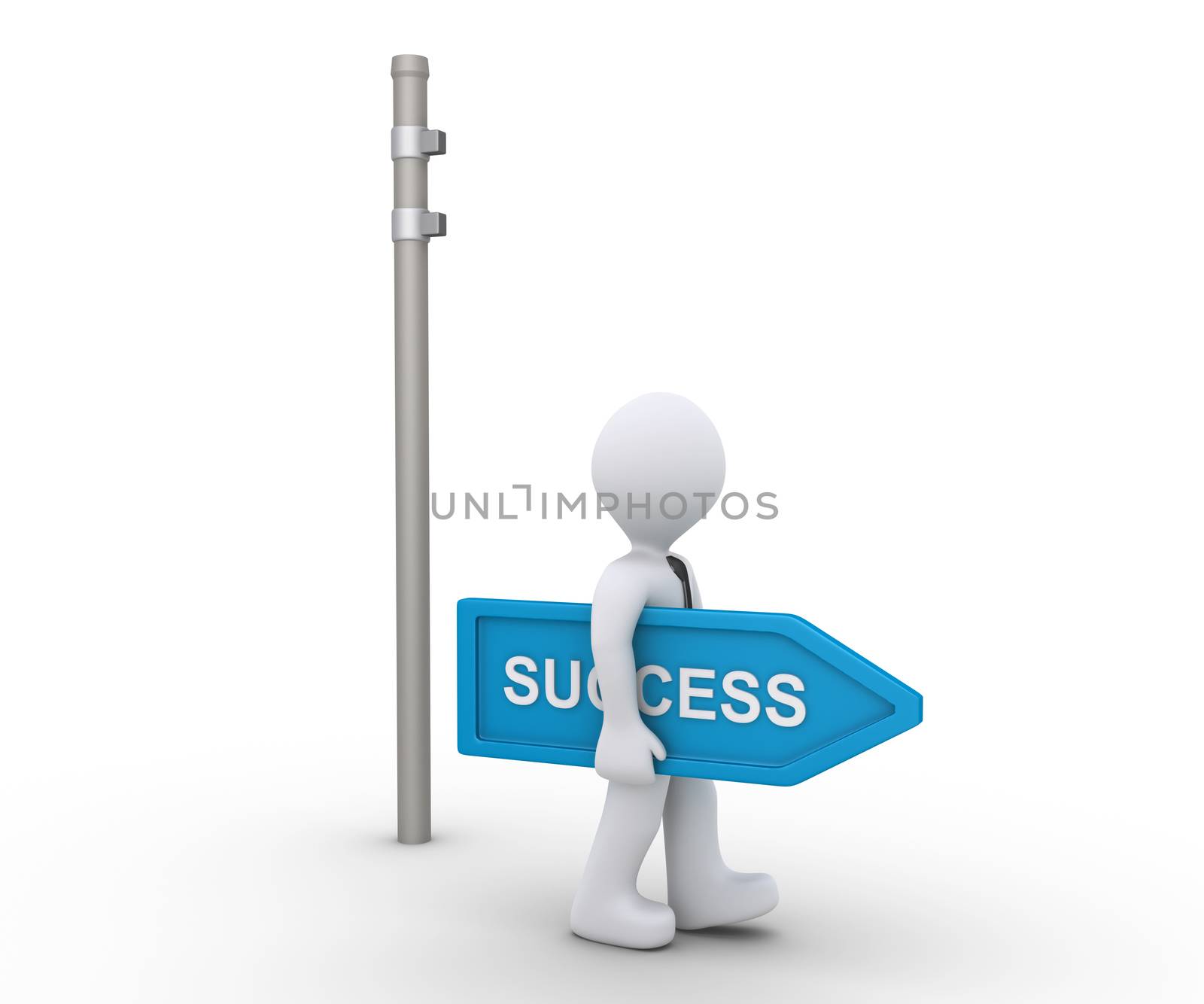 3d businessman is stealing a success street sign