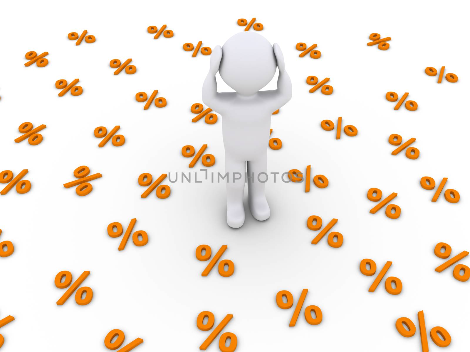3d person is among many percent symbols on the ground