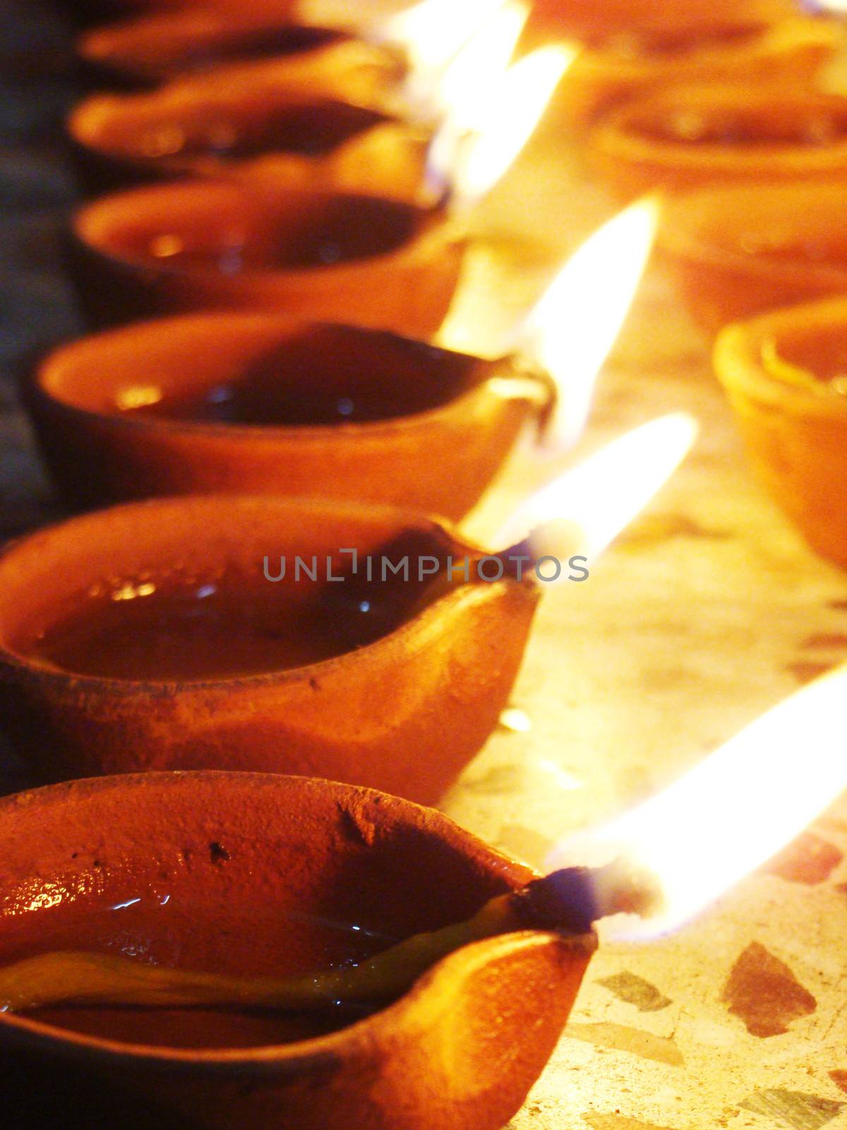 oil lamp lighting in diwali festival