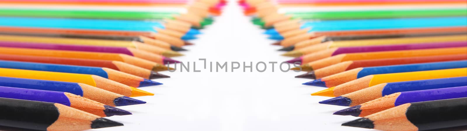 colorful pencil both sides on white background