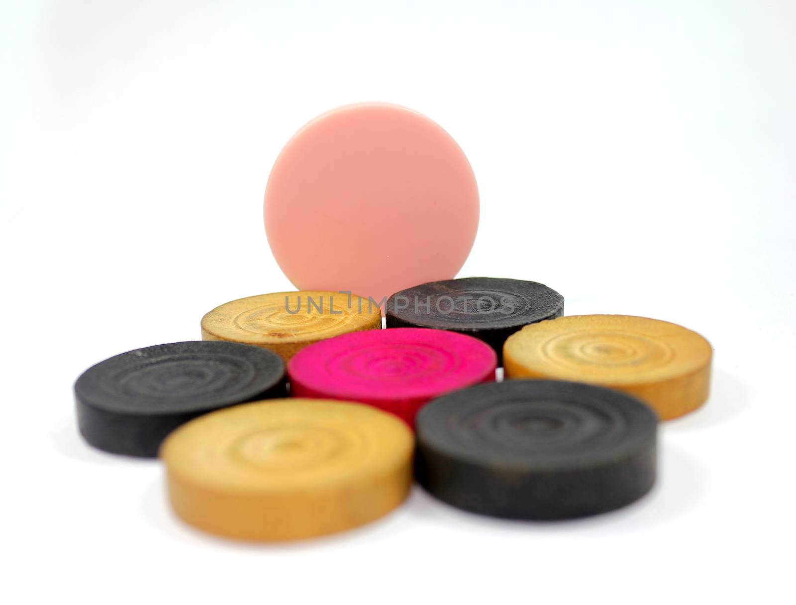carrom coins with depth of field