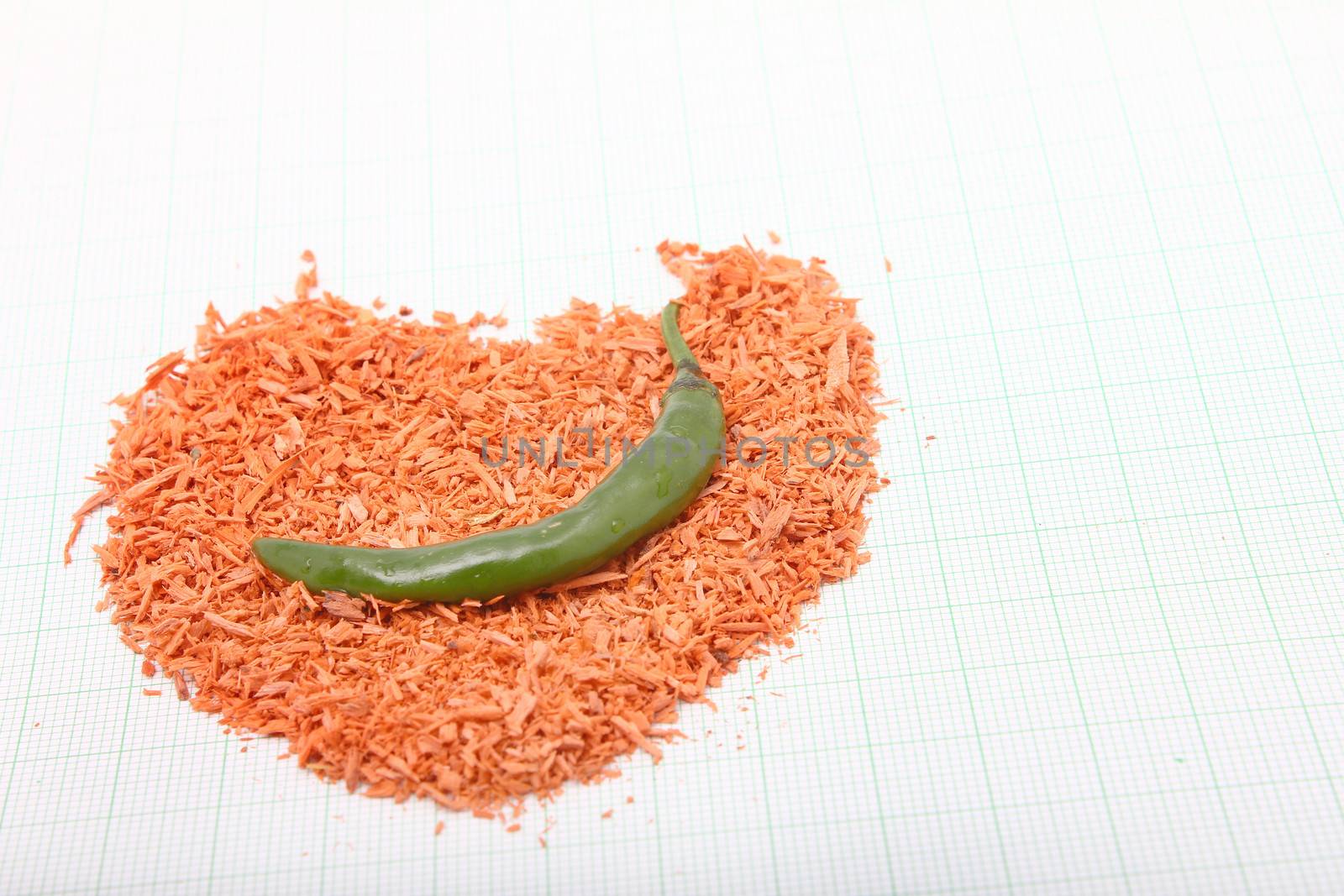green chilli on orange powder