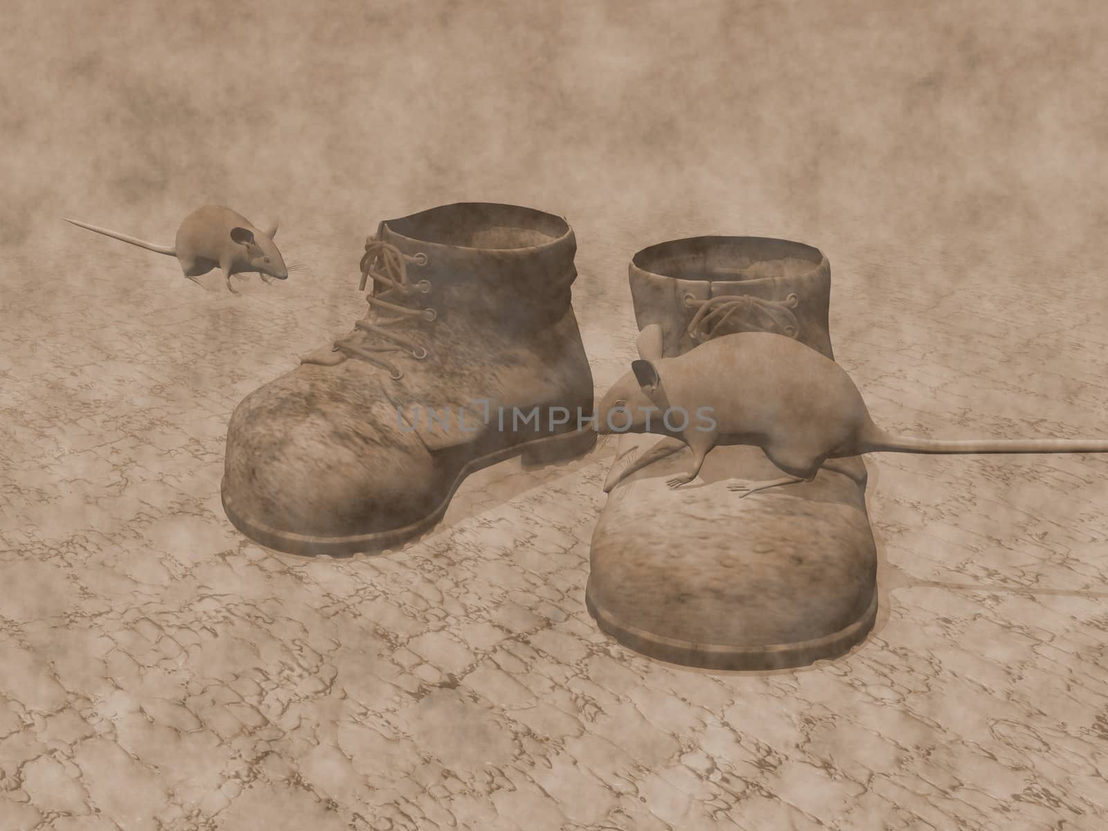 Old boots and rats - 3D render by Elenaphotos21