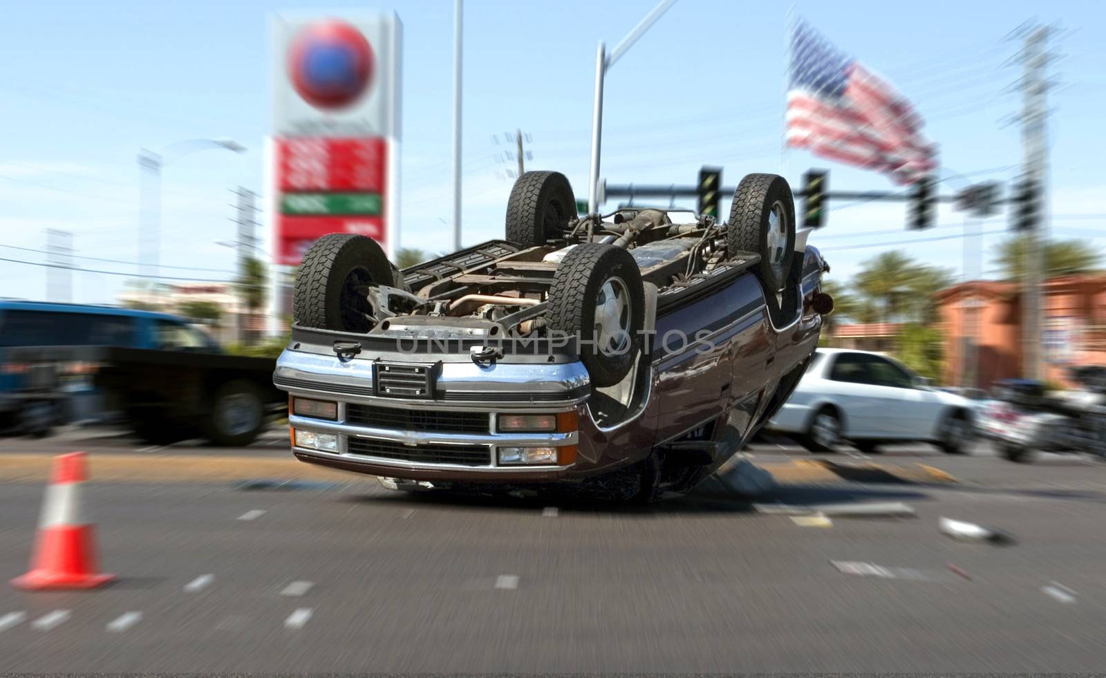 suv turenedover in a road accident